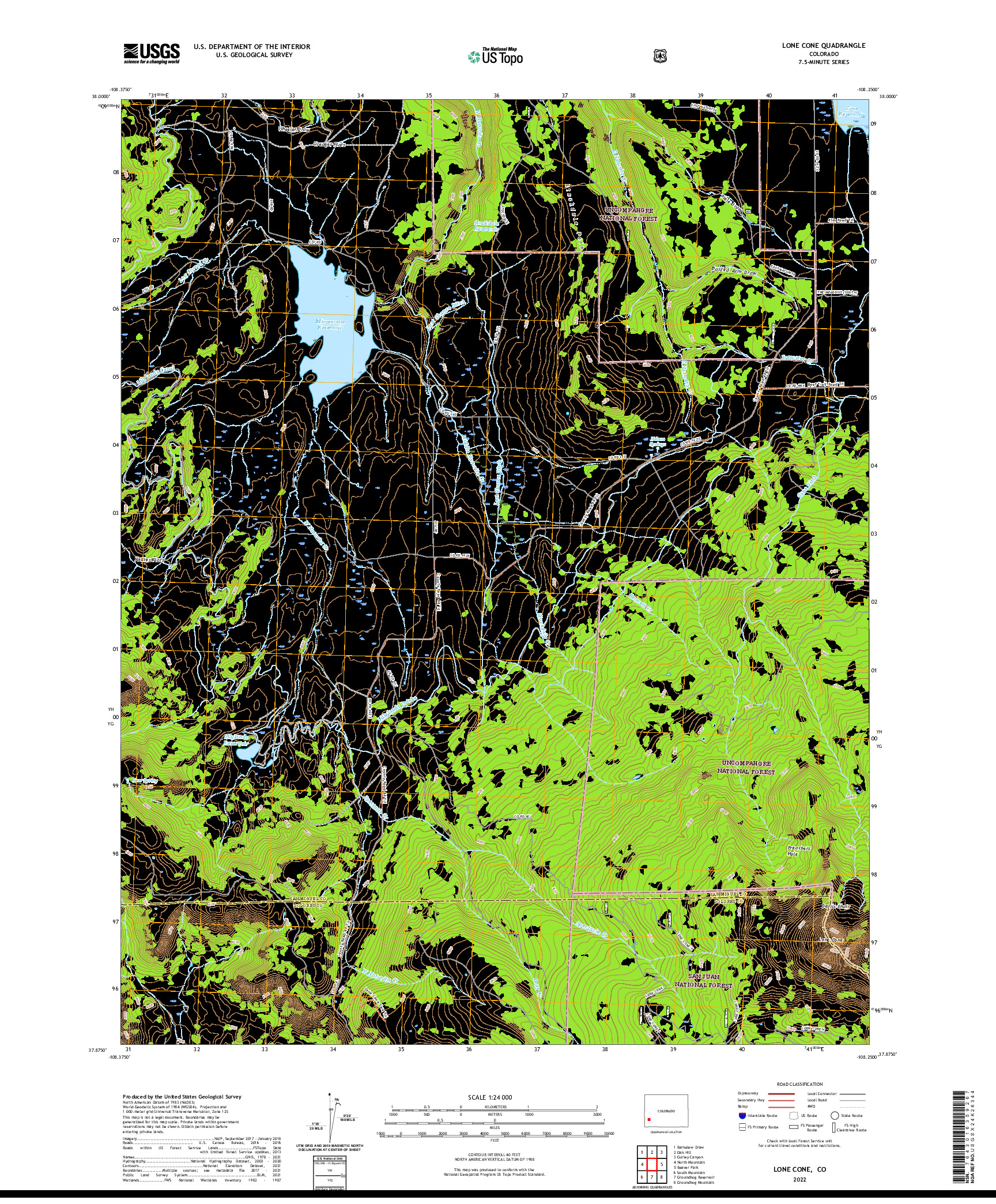 US TOPO 7.5-MINUTE MAP FOR LONE CONE, CO