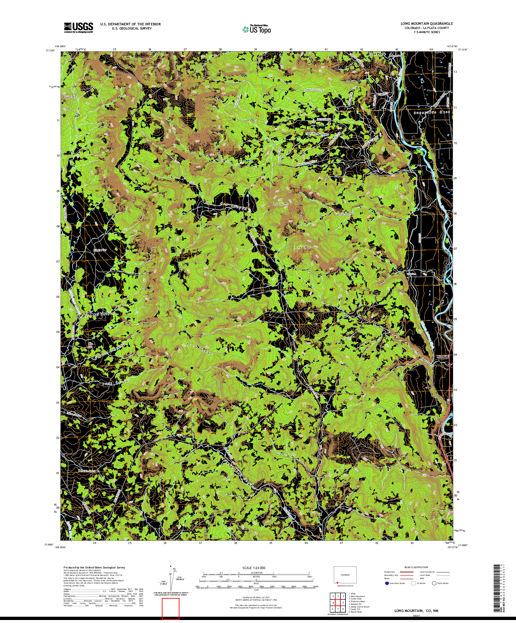 US TOPO 7.5-MINUTE MAP FOR LONG MOUNTAIN, CO,NM