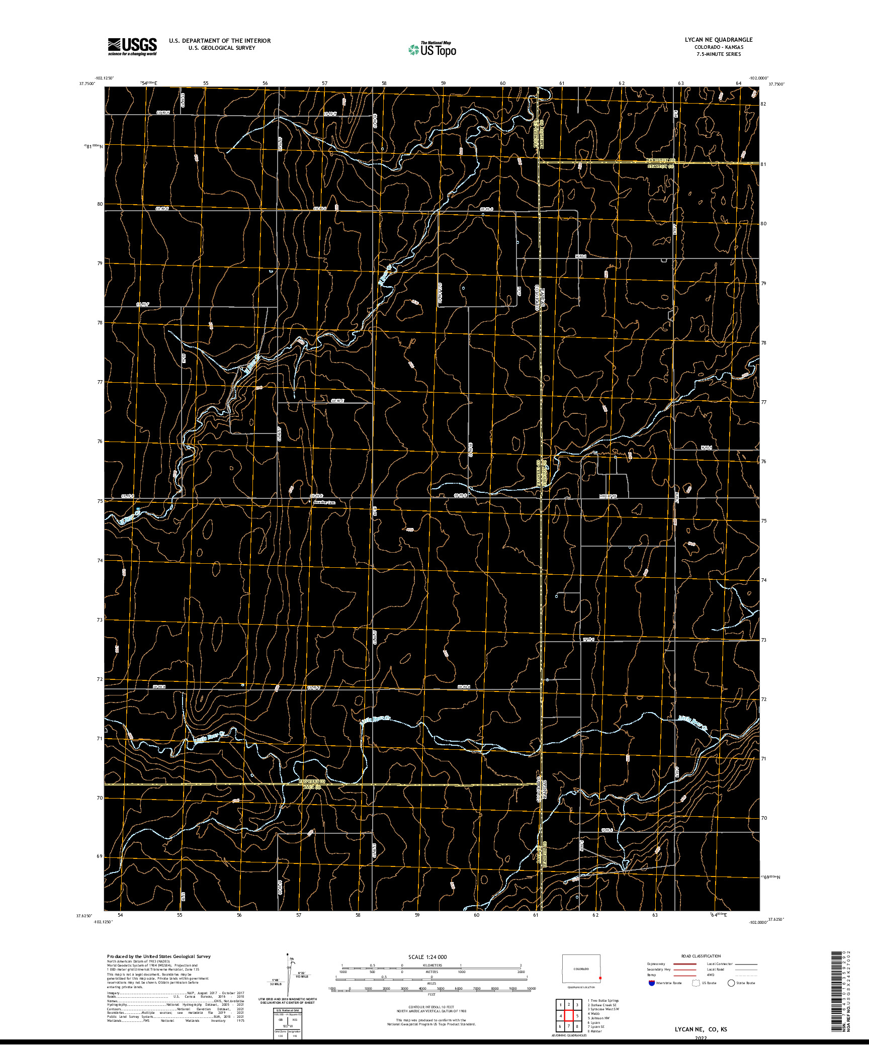 US TOPO 7.5-MINUTE MAP FOR LYCAN NE, CO,KS