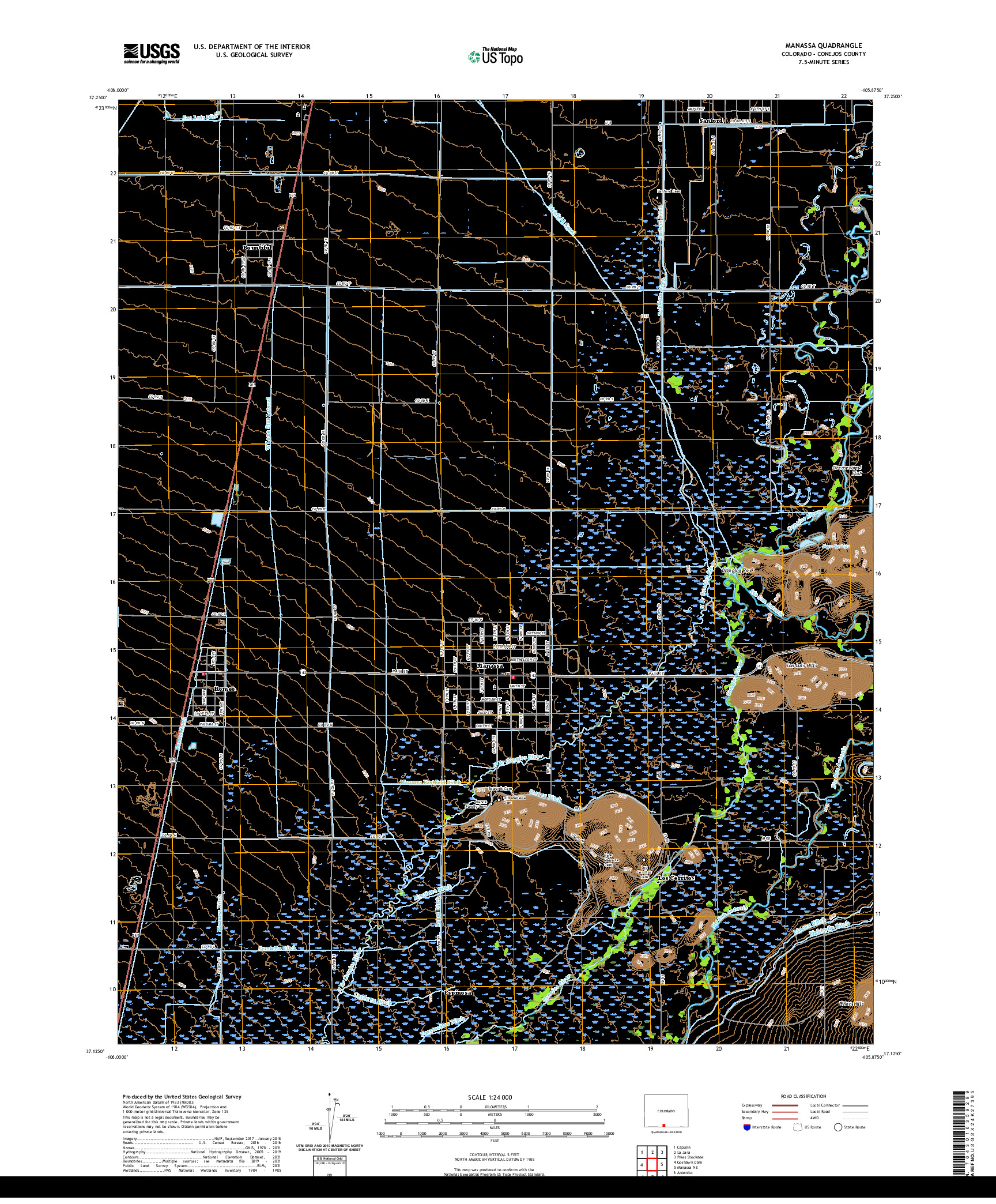 US TOPO 7.5-MINUTE MAP FOR MANASSA, CO