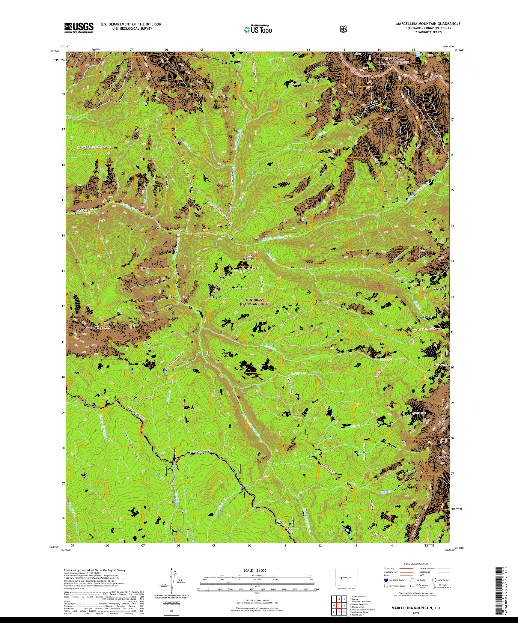 US TOPO 7.5-MINUTE MAP FOR MARCELLINA MOUNTAIN, CO