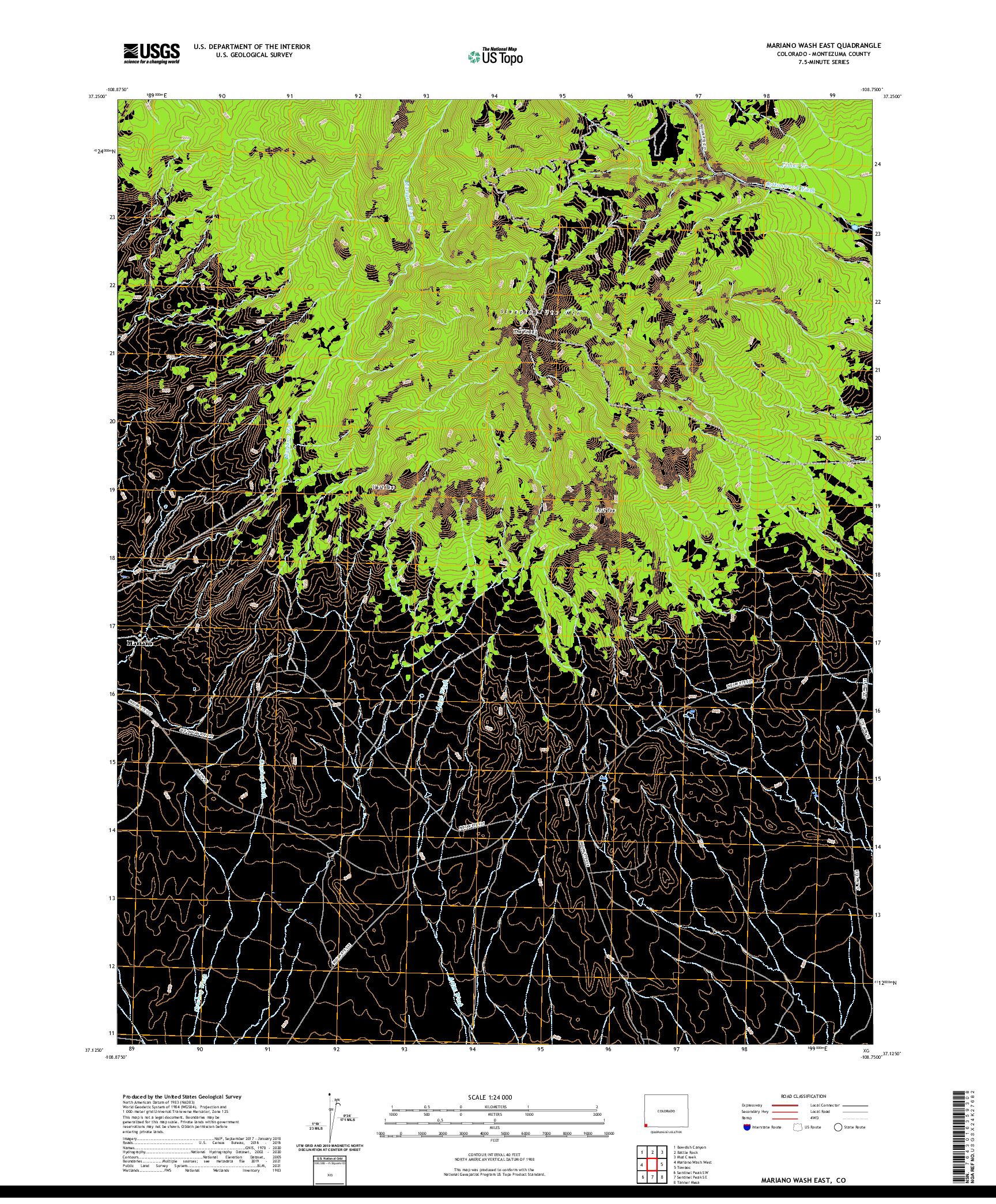 US TOPO 7.5-MINUTE MAP FOR MARIANO WASH EAST, CO