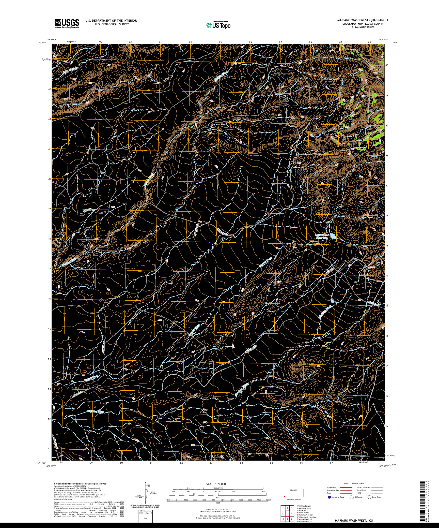 US TOPO 7.5-MINUTE MAP FOR MARIANO WASH WEST, CO