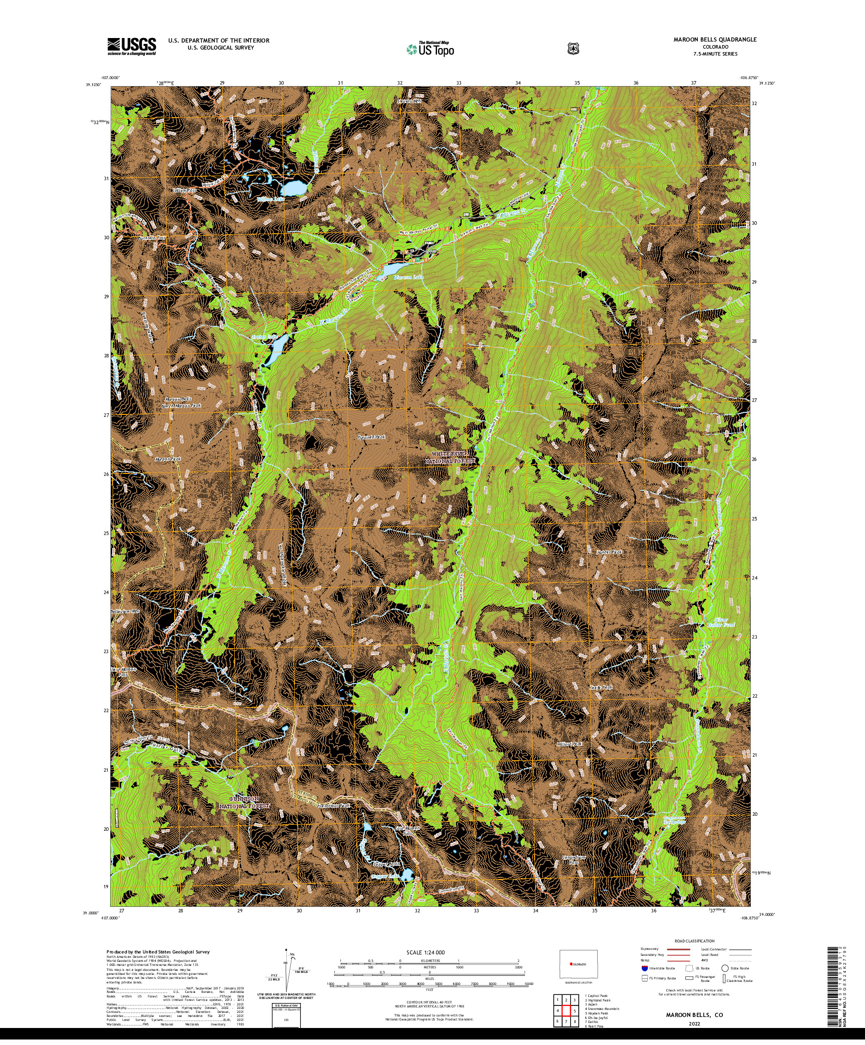 US TOPO 7.5-MINUTE MAP FOR MAROON BELLS, CO