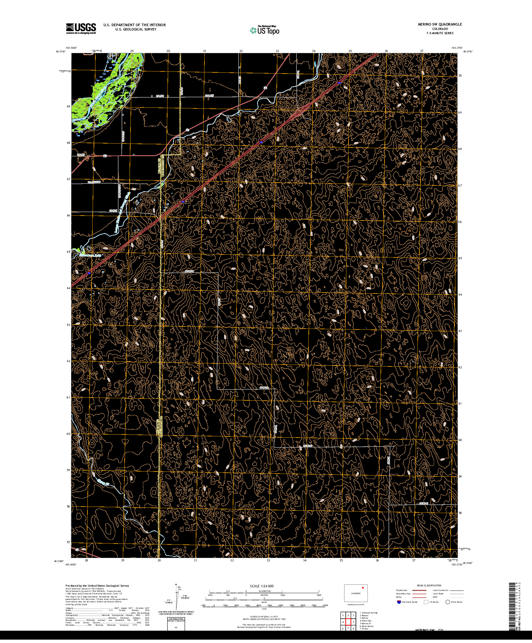 US TOPO 7.5-MINUTE MAP FOR MERINO SW, CO