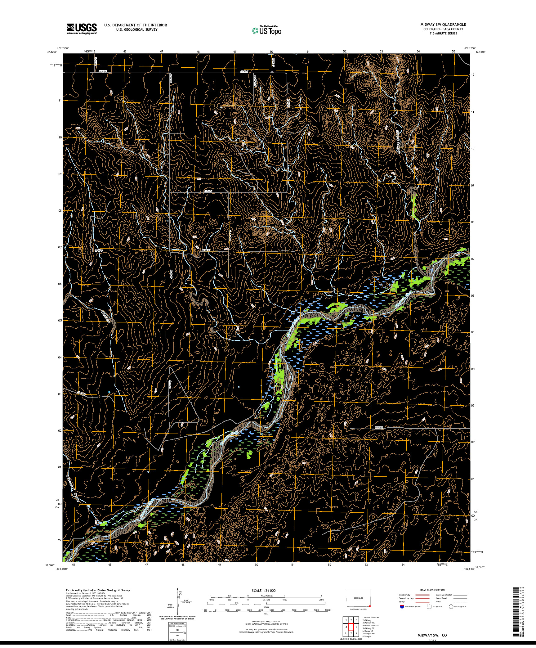 US TOPO 7.5-MINUTE MAP FOR MIDWAY SW, CO