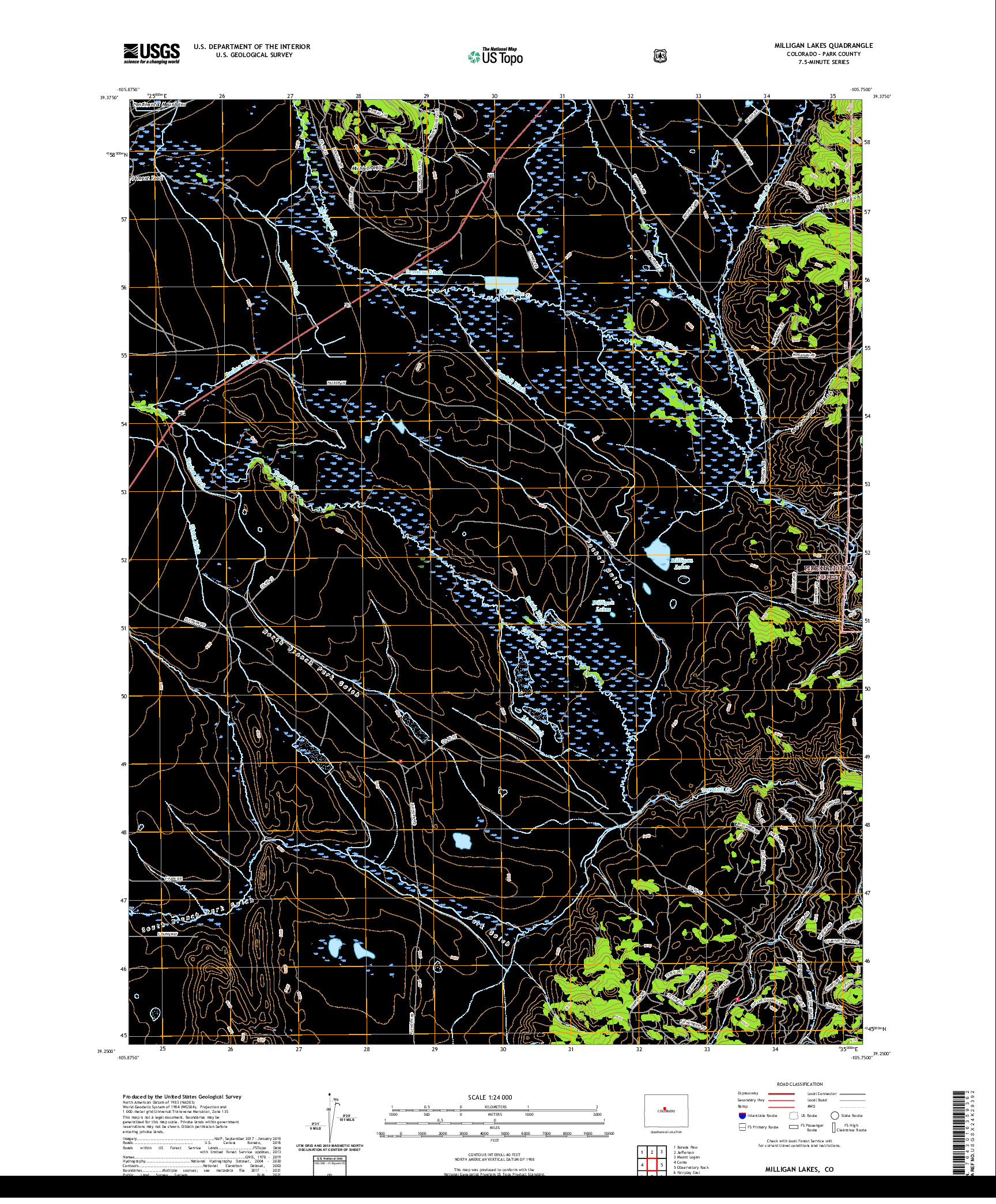 US TOPO 7.5-MINUTE MAP FOR MILLIGAN LAKES, CO