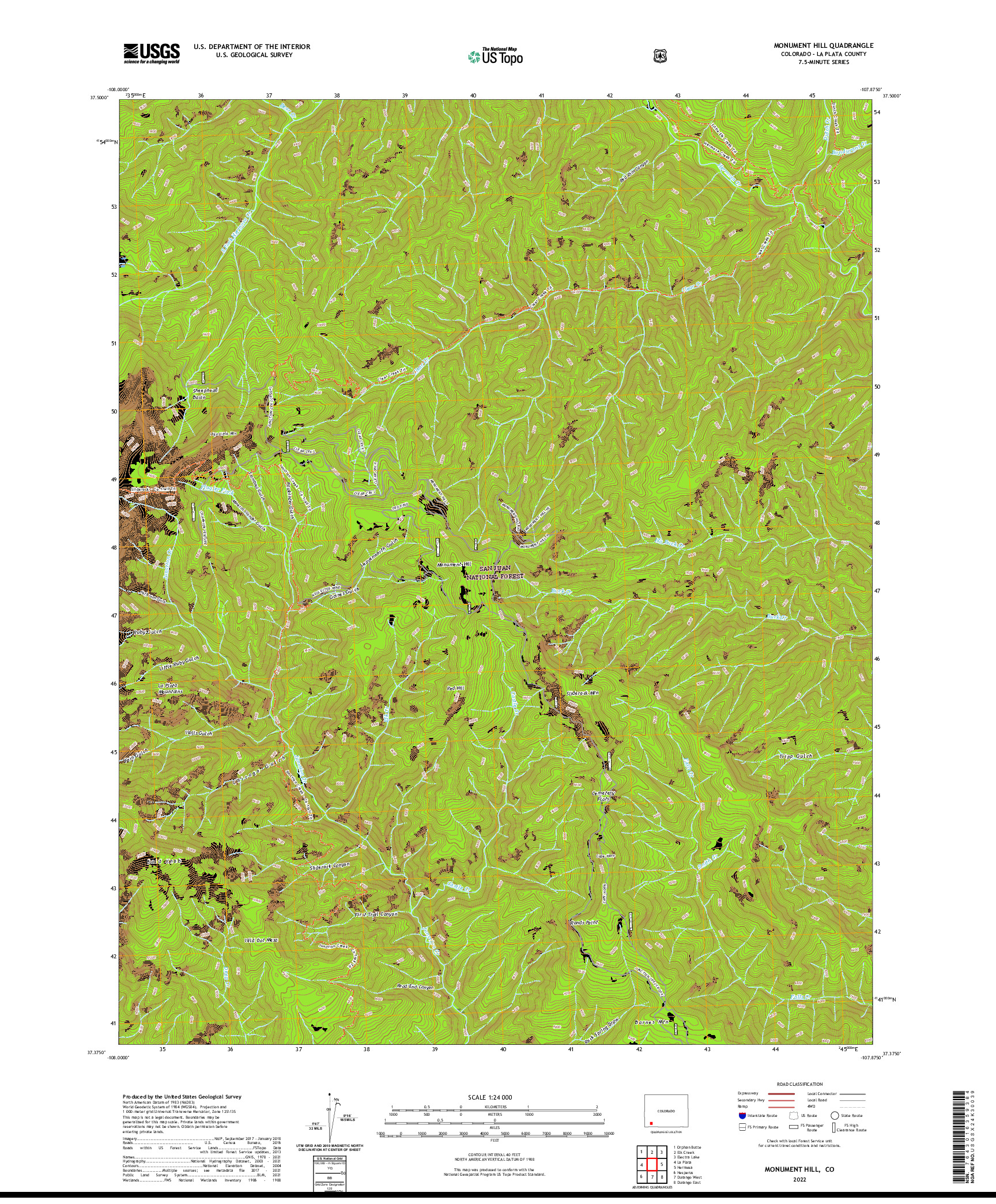 US TOPO 7.5-MINUTE MAP FOR MONUMENT HILL, CO