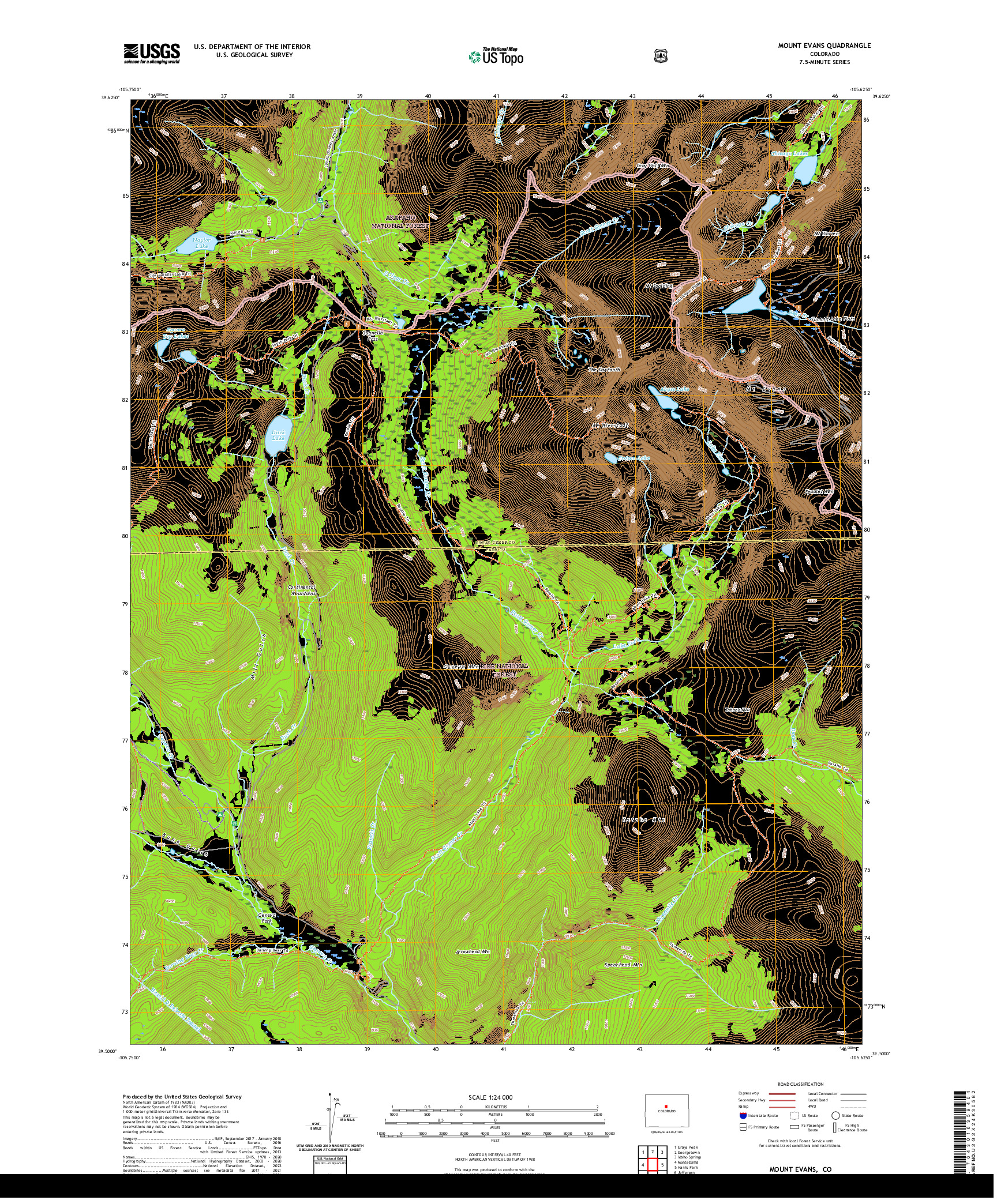 US TOPO 7.5-MINUTE MAP FOR MOUNT EVANS, CO