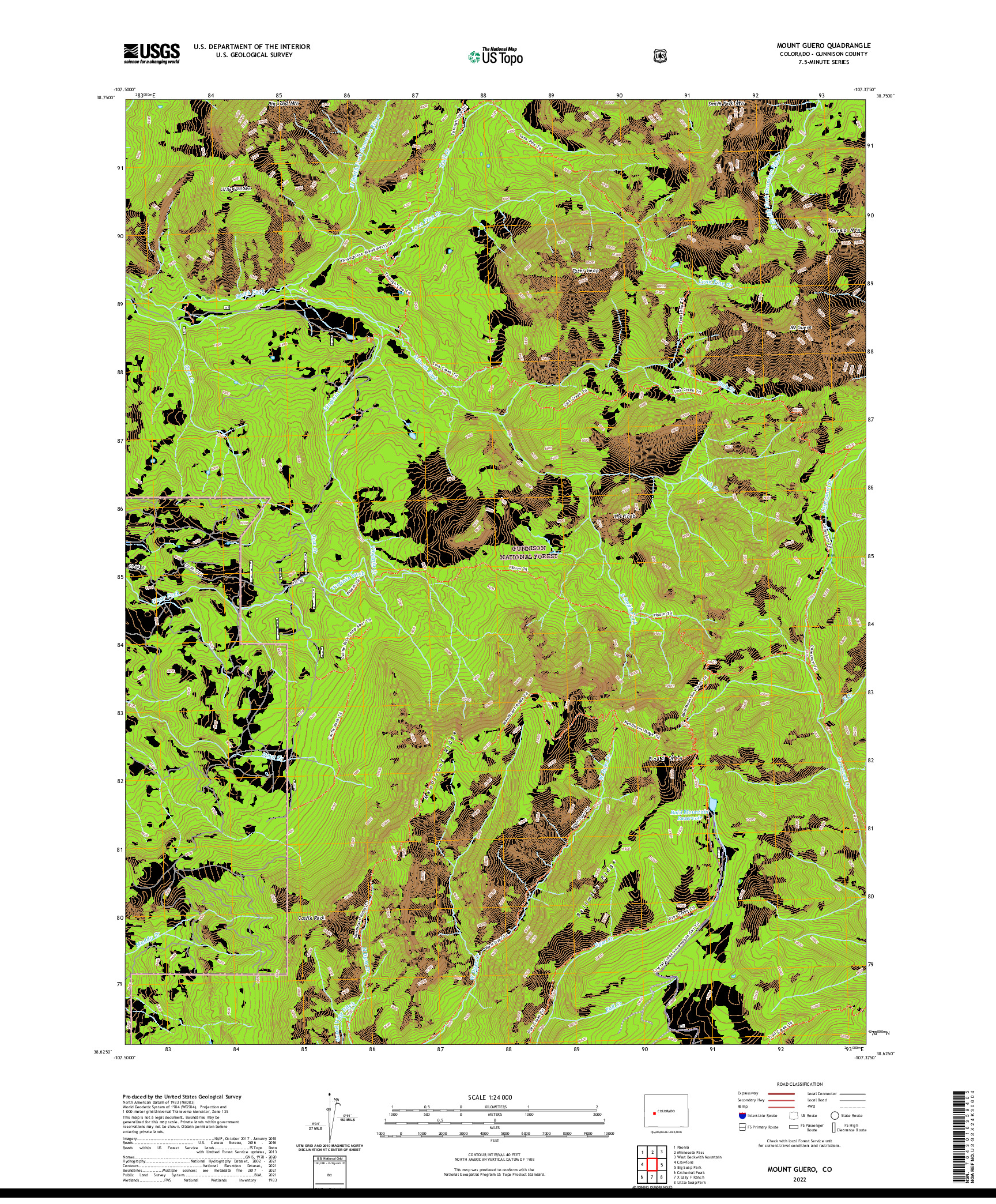 US TOPO 7.5-MINUTE MAP FOR MOUNT GUERO, CO