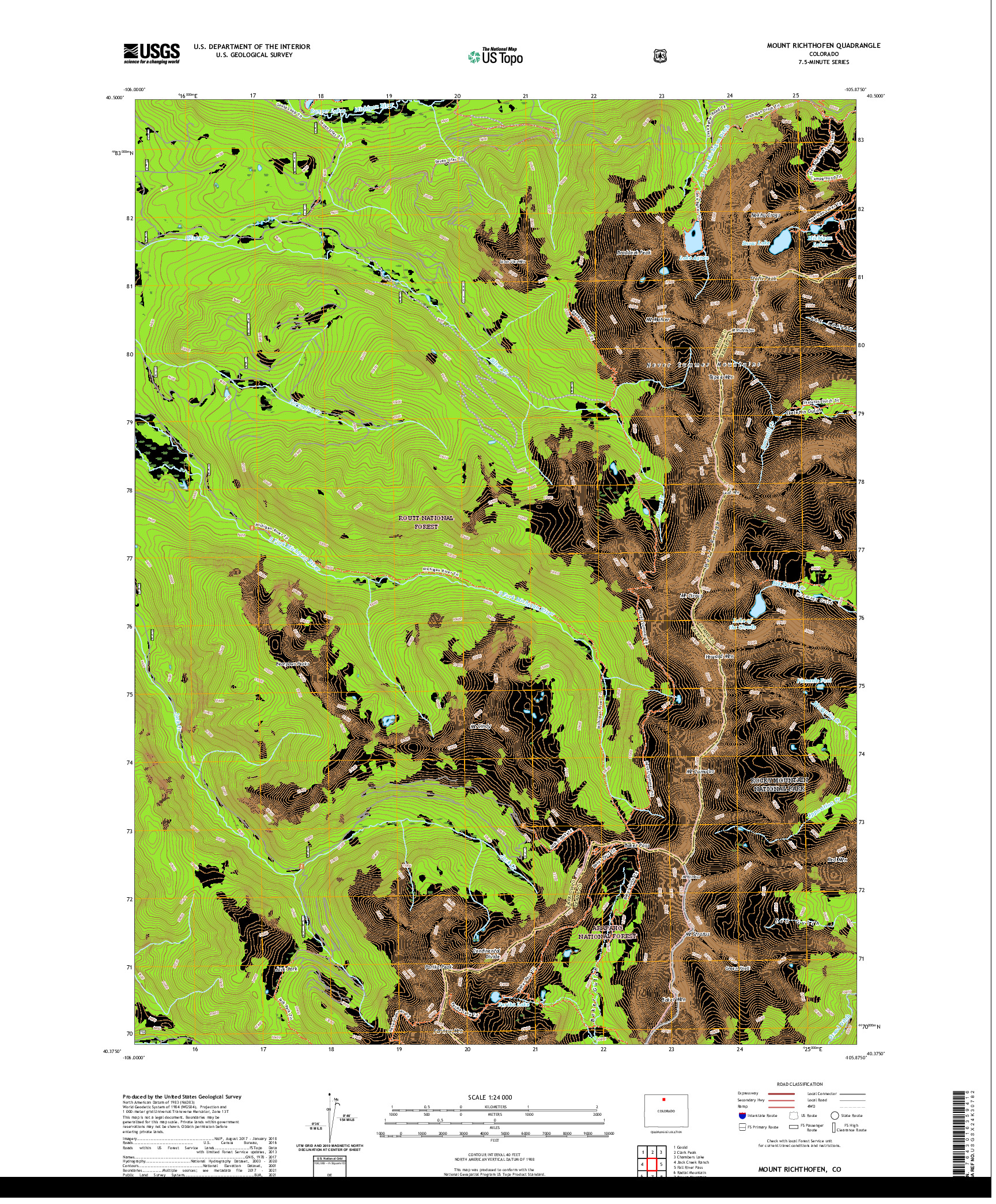 US TOPO 7.5-MINUTE MAP FOR MOUNT RICHTHOFEN, CO