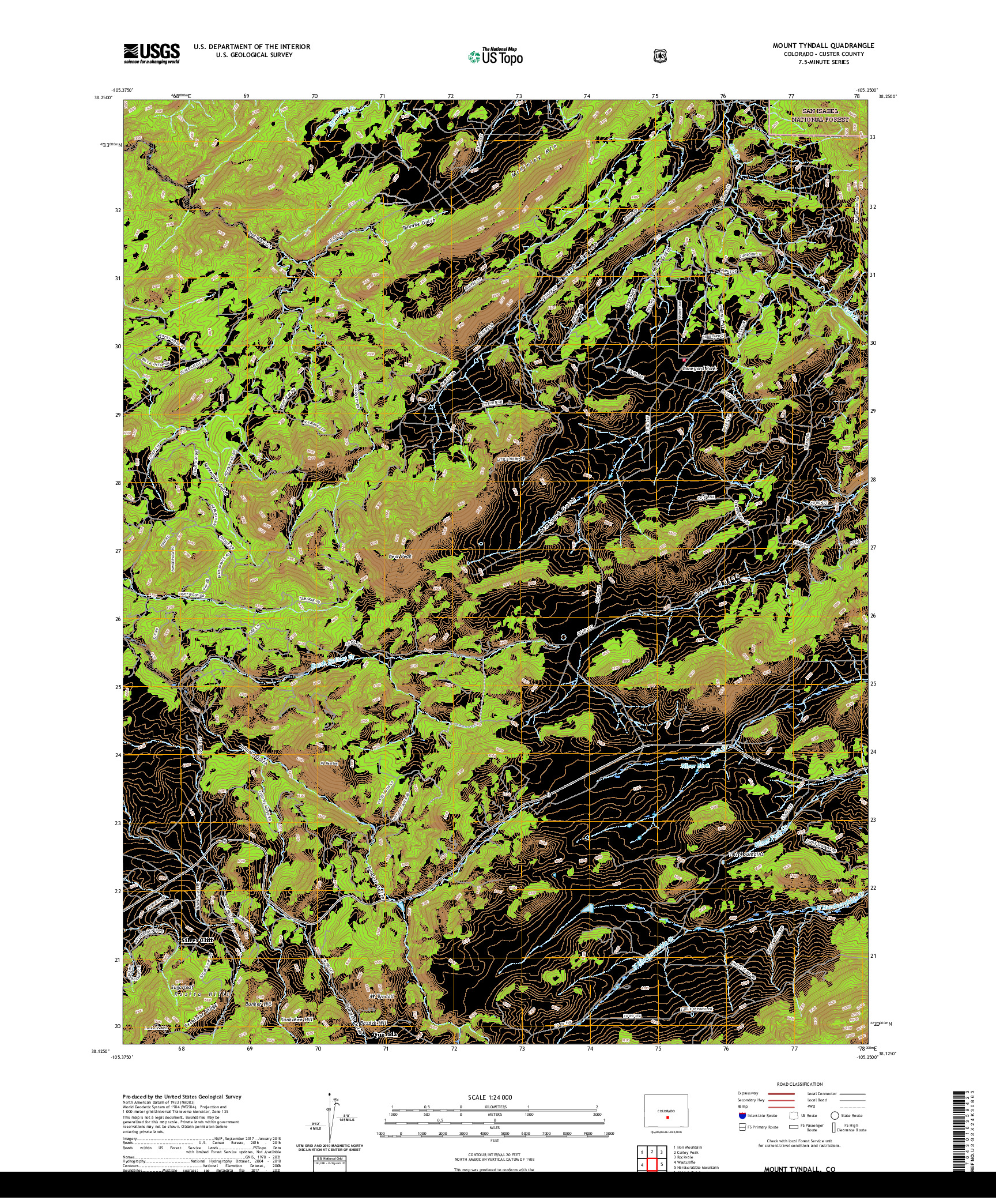 US TOPO 7.5-MINUTE MAP FOR MOUNT TYNDALL, CO