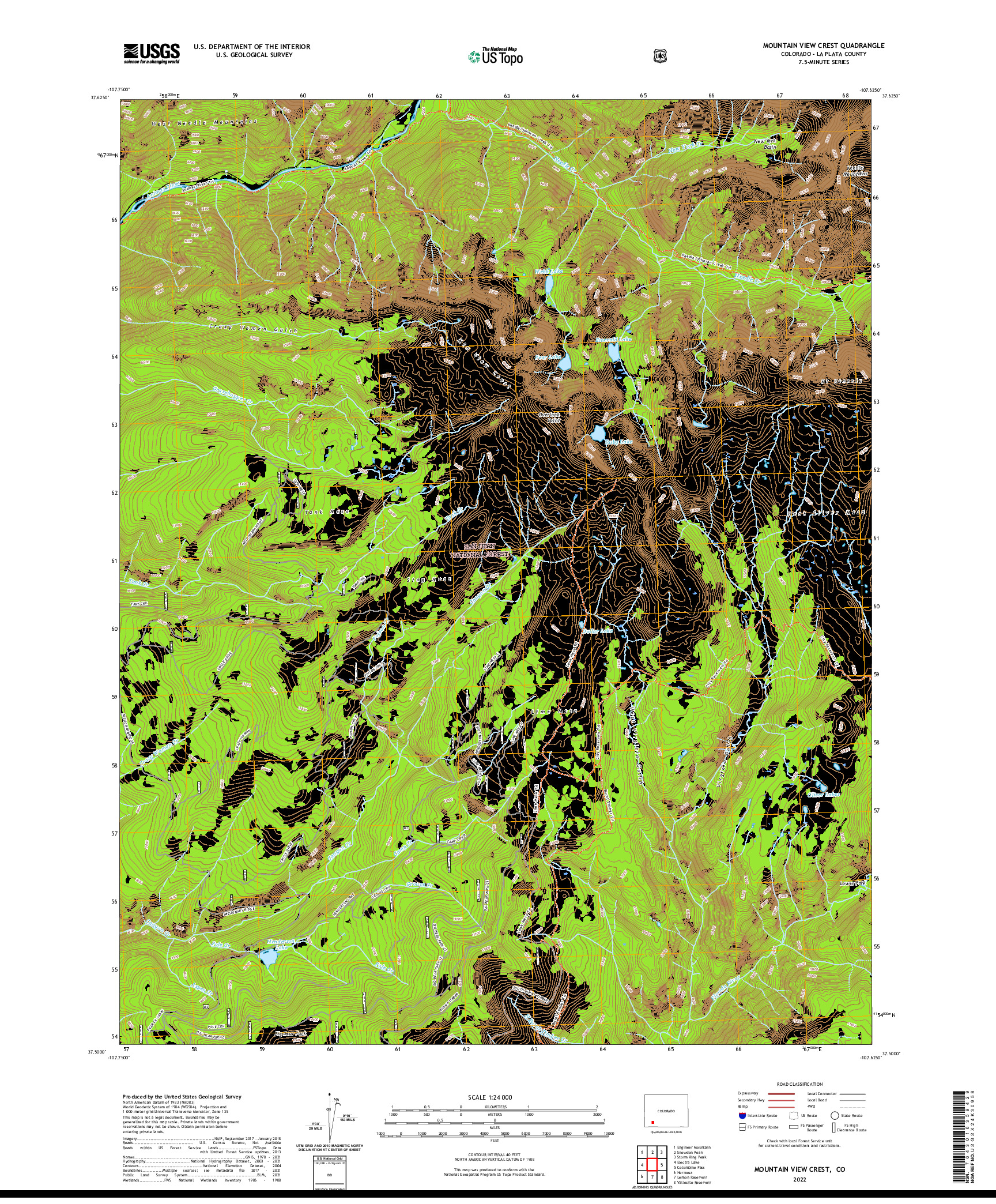 US TOPO 7.5-MINUTE MAP FOR MOUNTAIN VIEW CREST, CO