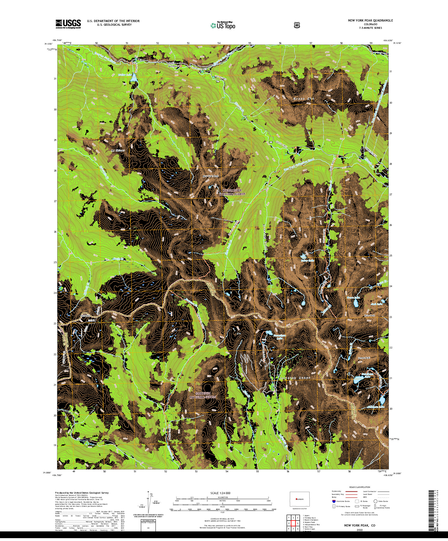 US TOPO 7.5-MINUTE MAP FOR NEW YORK PEAK, CO