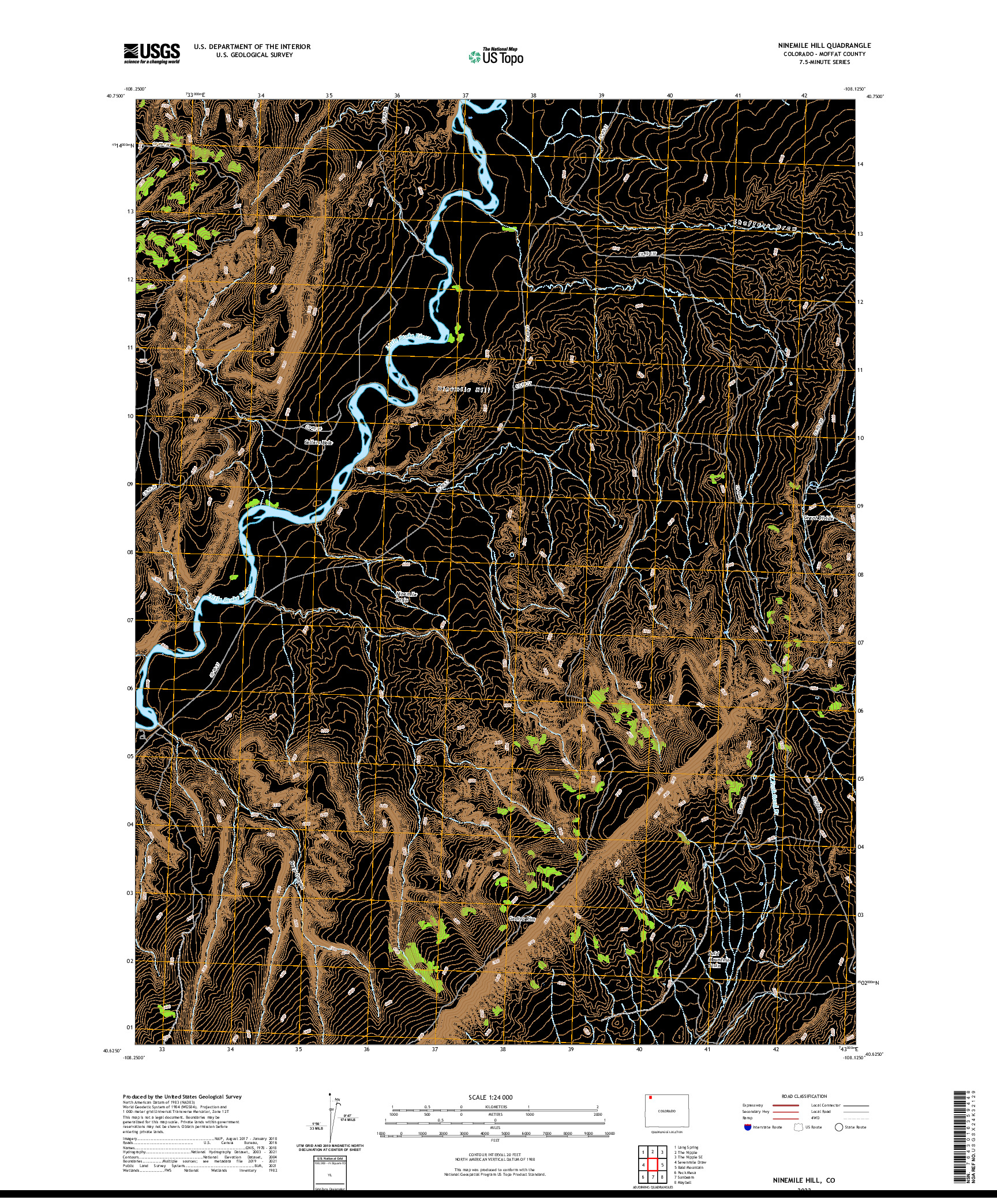 US TOPO 7.5-MINUTE MAP FOR NINEMILE HILL, CO