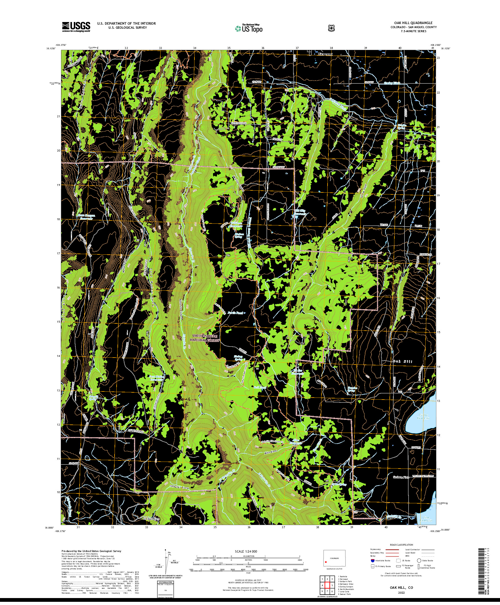 US TOPO 7.5-MINUTE MAP FOR OAK HILL, CO