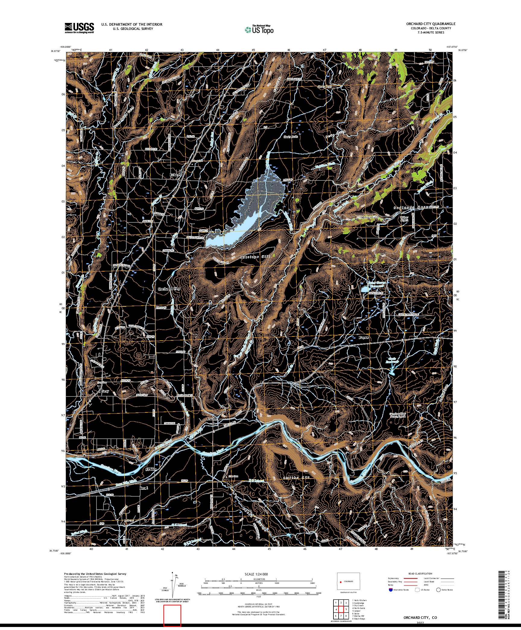 US TOPO 7.5-MINUTE MAP FOR ORCHARD CITY, CO