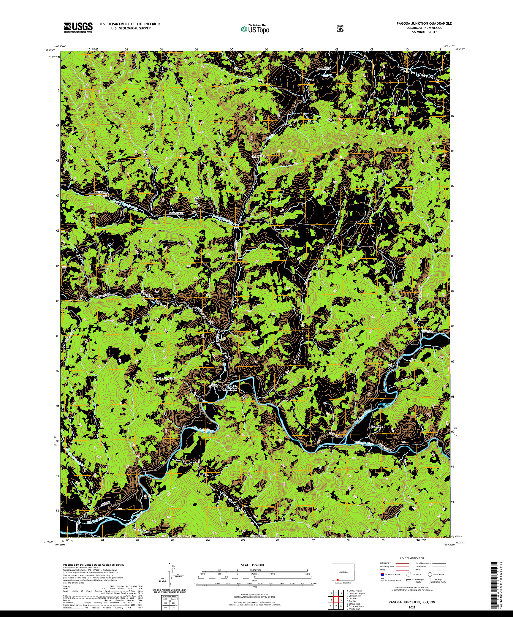 US TOPO 7.5-MINUTE MAP FOR PAGOSA JUNCTION, CO,NM