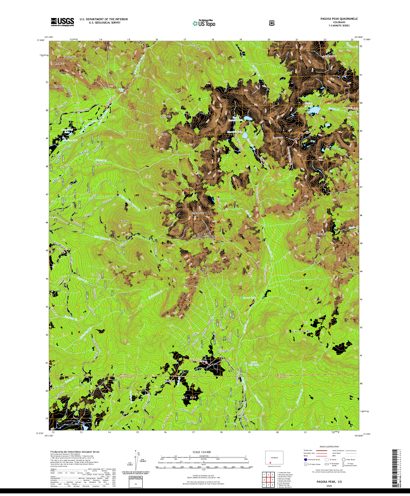 US TOPO 7.5-MINUTE MAP FOR PAGOSA PEAK, CO