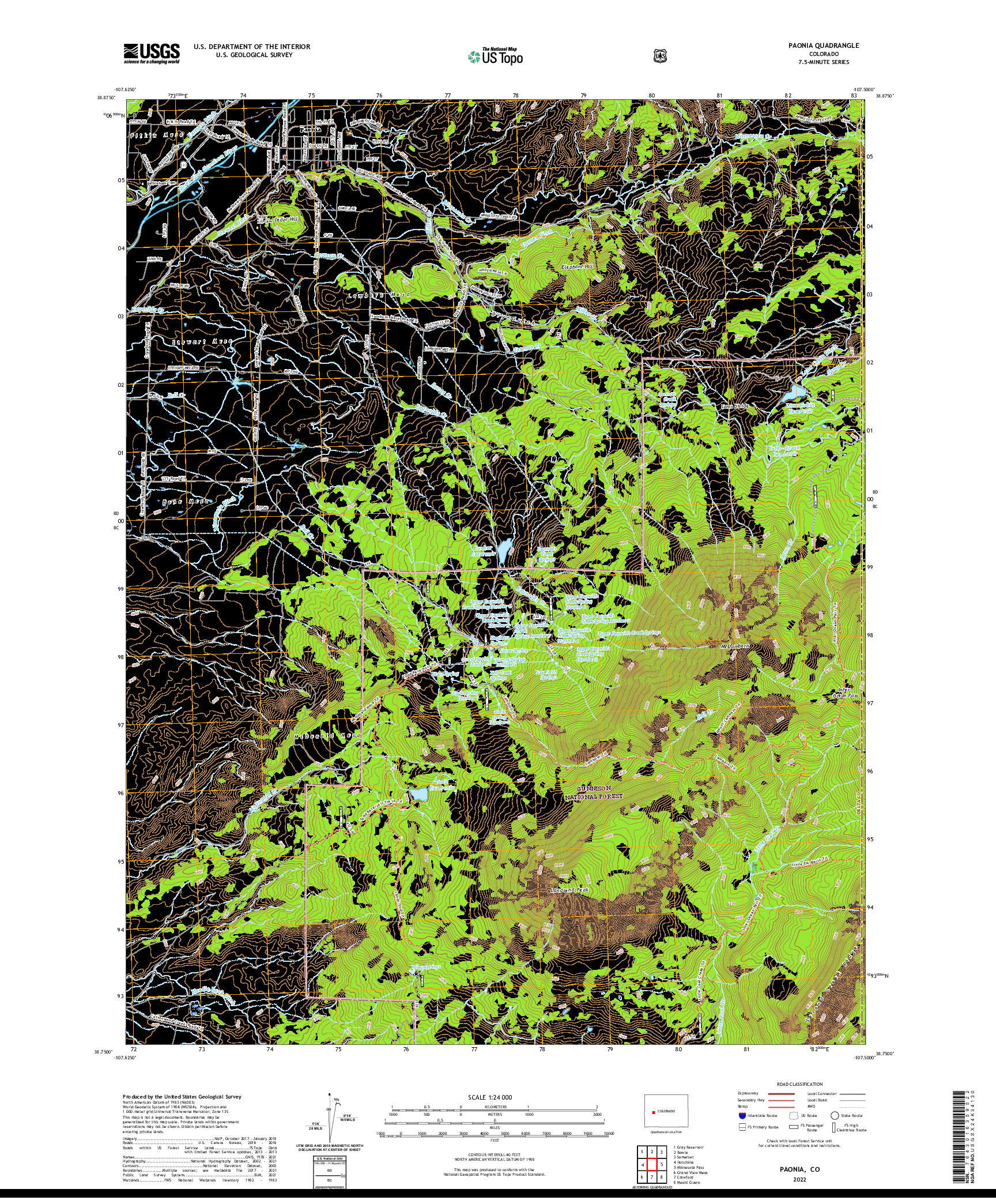 US TOPO 7.5-MINUTE MAP FOR PAONIA, CO