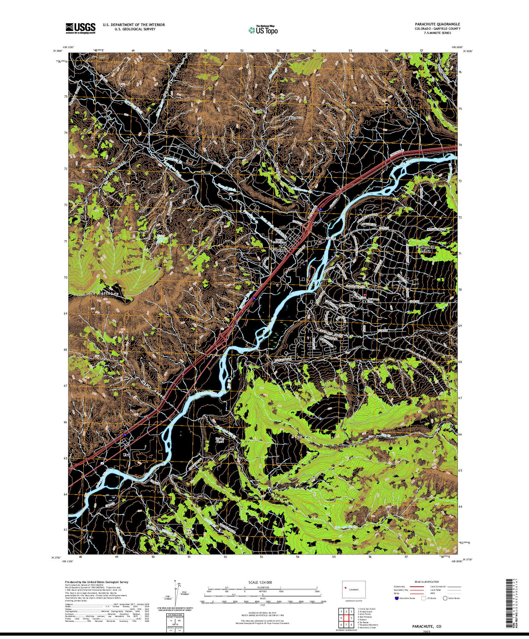 US TOPO 7.5-MINUTE MAP FOR PARACHUTE, CO