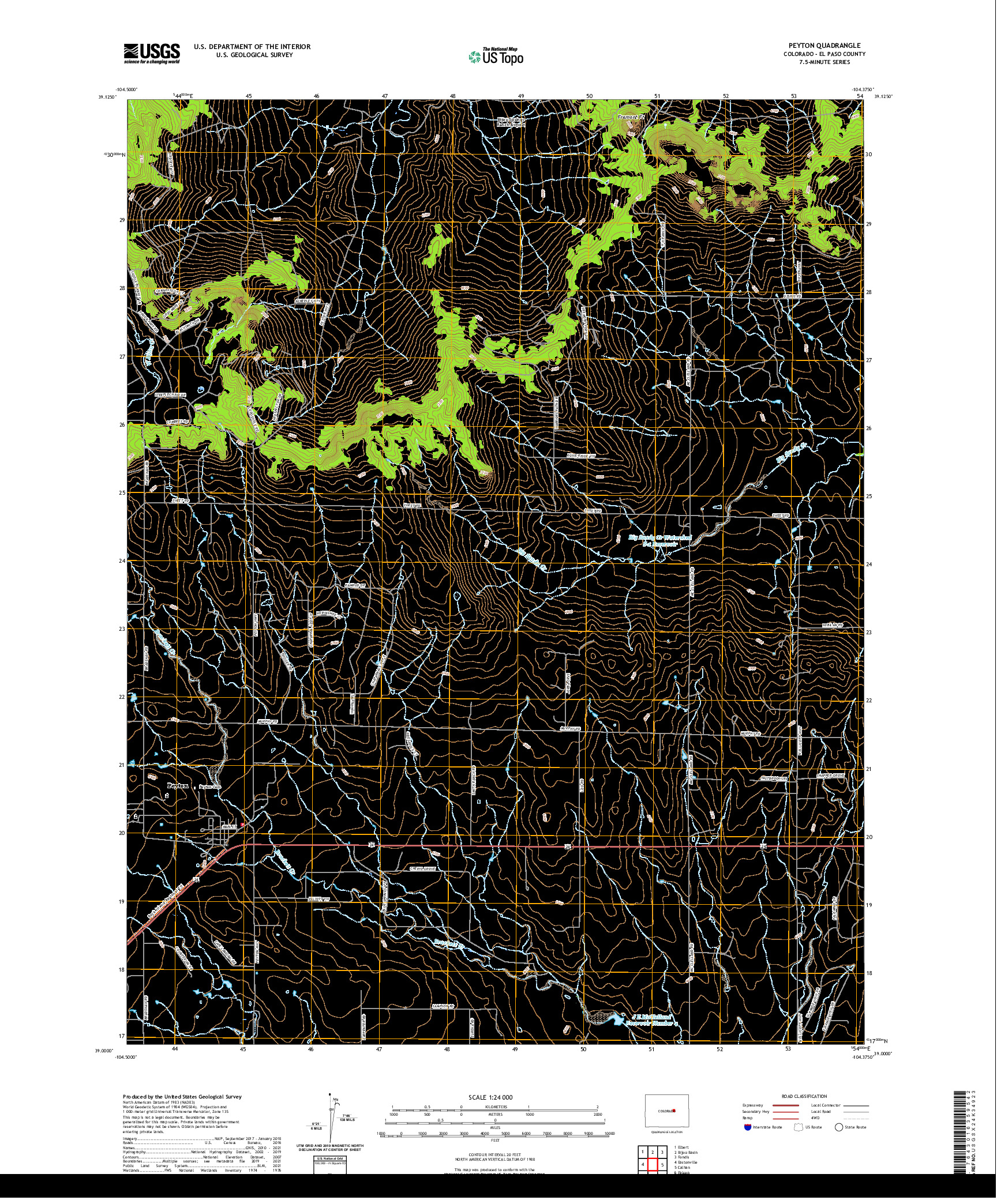 US TOPO 7.5-MINUTE MAP FOR PEYTON, CO