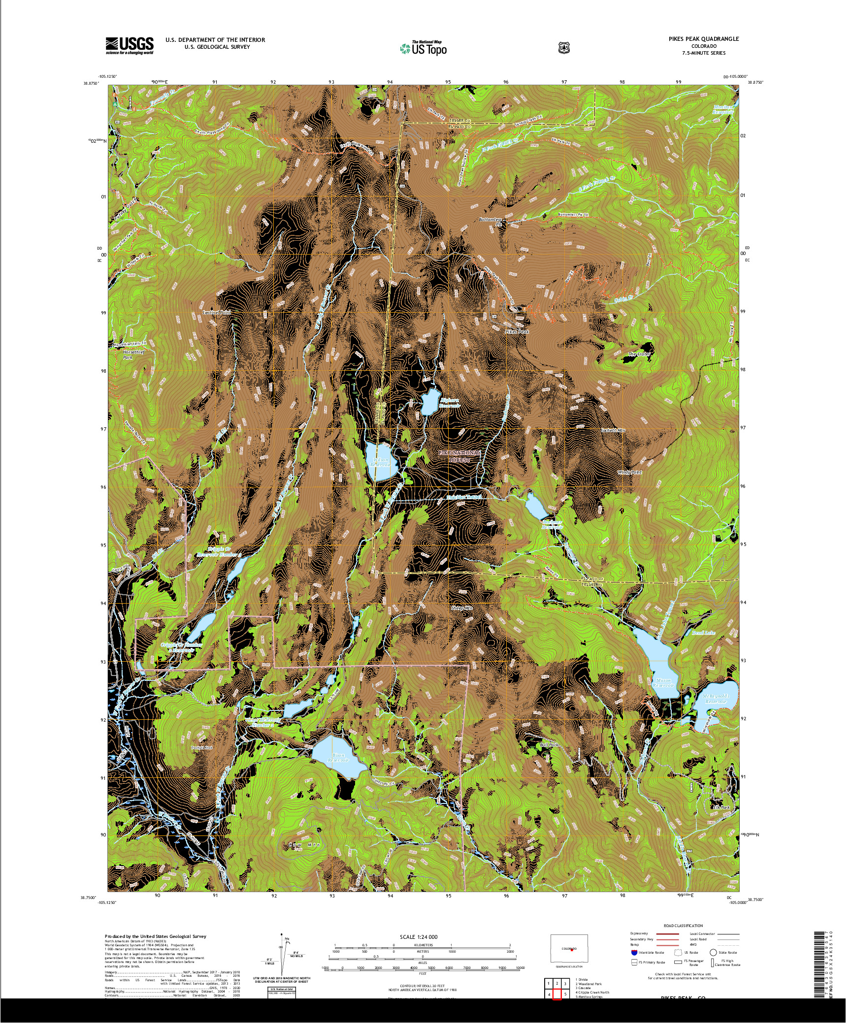 US TOPO 7.5-MINUTE MAP FOR PIKES PEAK, CO