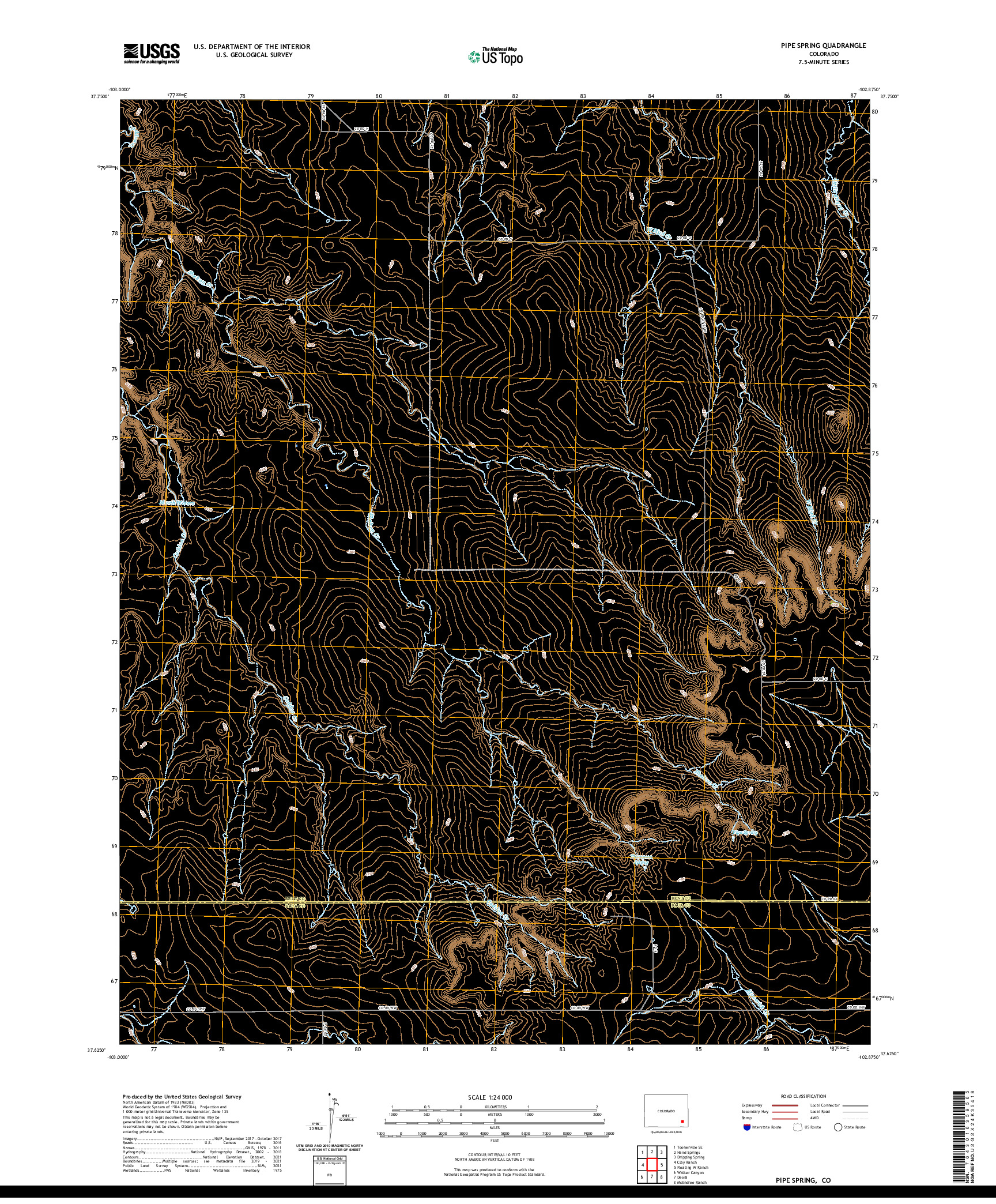 US TOPO 7.5-MINUTE MAP FOR PIPE SPRING, CO