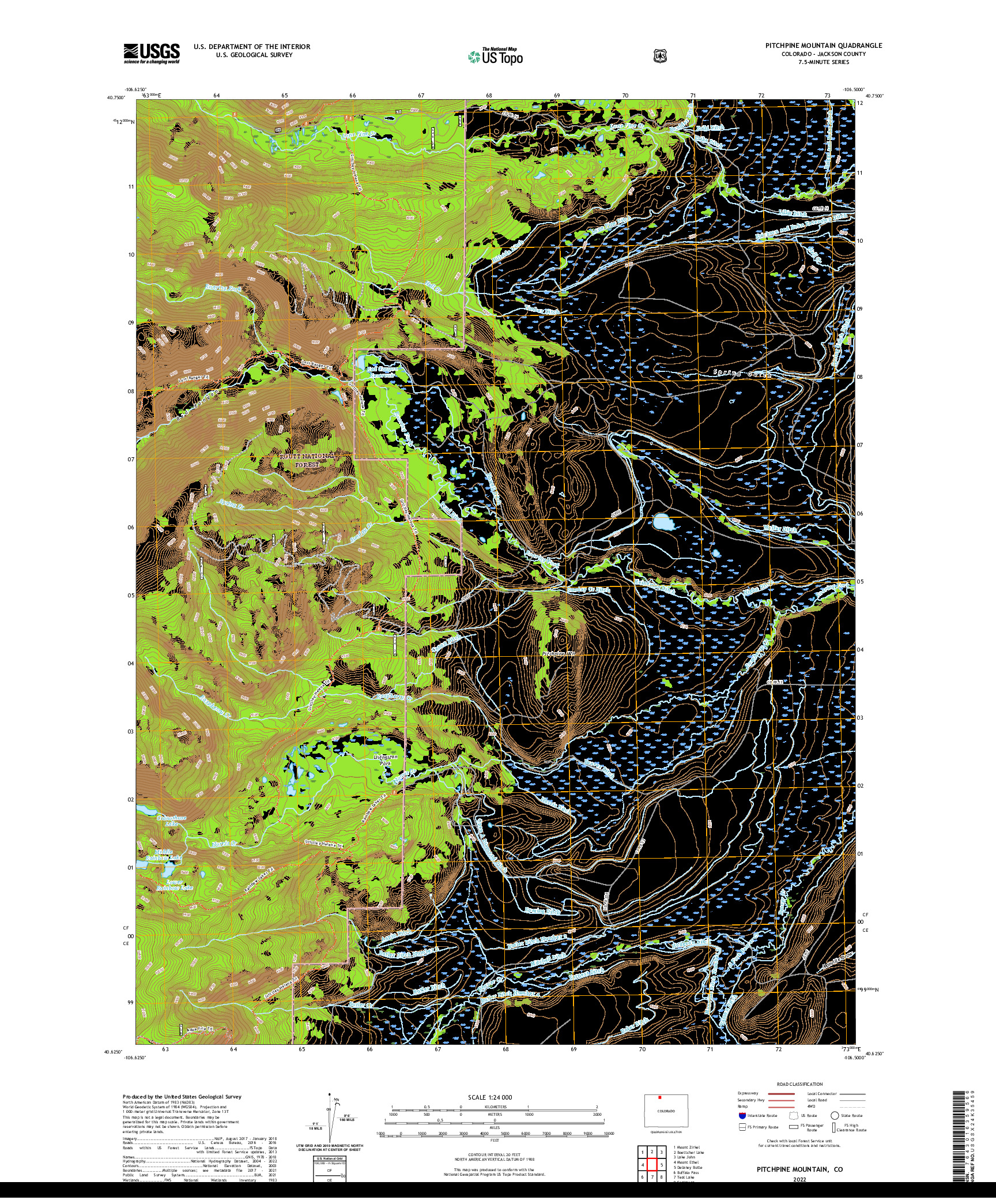 US TOPO 7.5-MINUTE MAP FOR PITCHPINE MOUNTAIN, CO