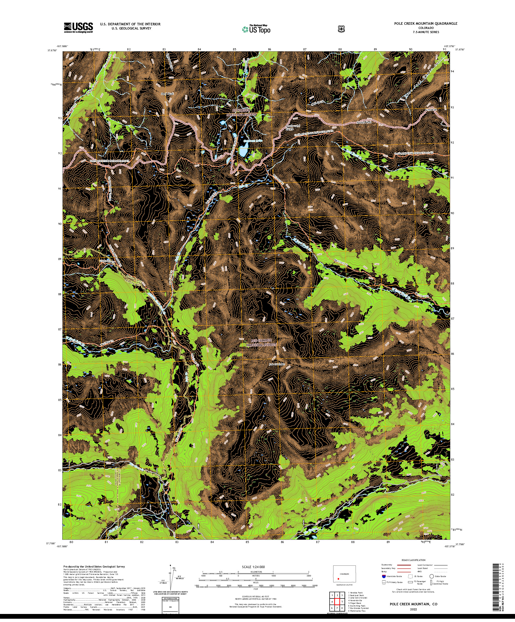 US TOPO 7.5-MINUTE MAP FOR POLE CREEK MOUNTAIN, CO