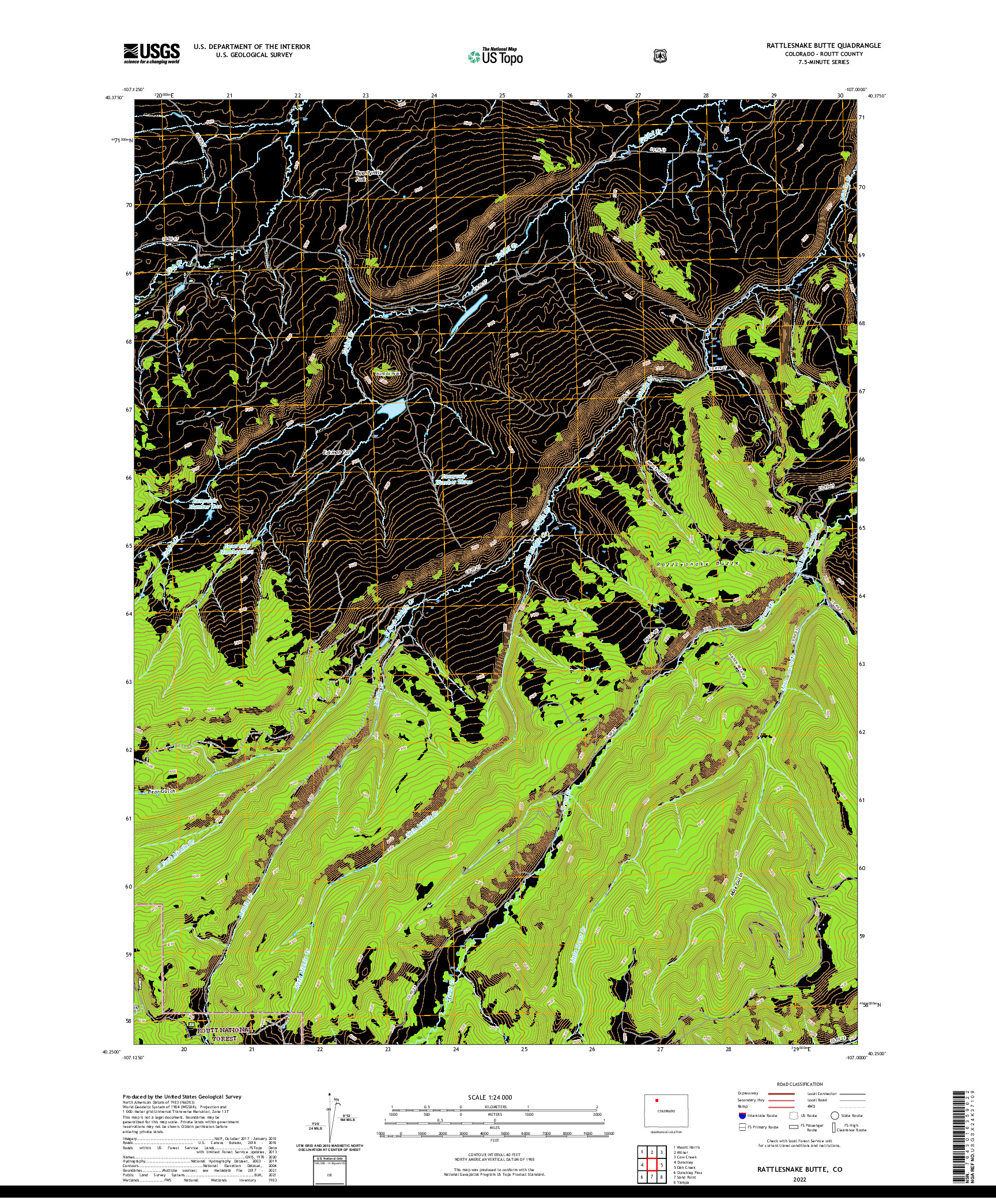 US TOPO 7.5-MINUTE MAP FOR RATTLESNAKE BUTTE, CO