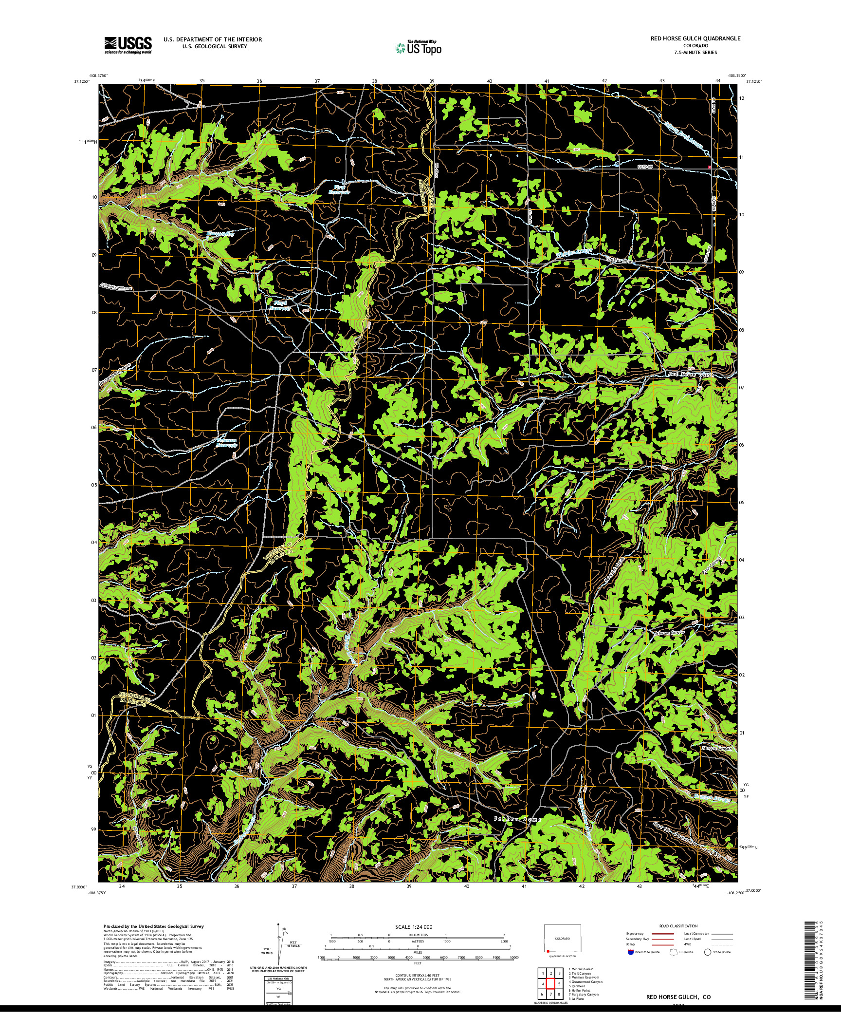 US TOPO 7.5-MINUTE MAP FOR RED HORSE GULCH, CO