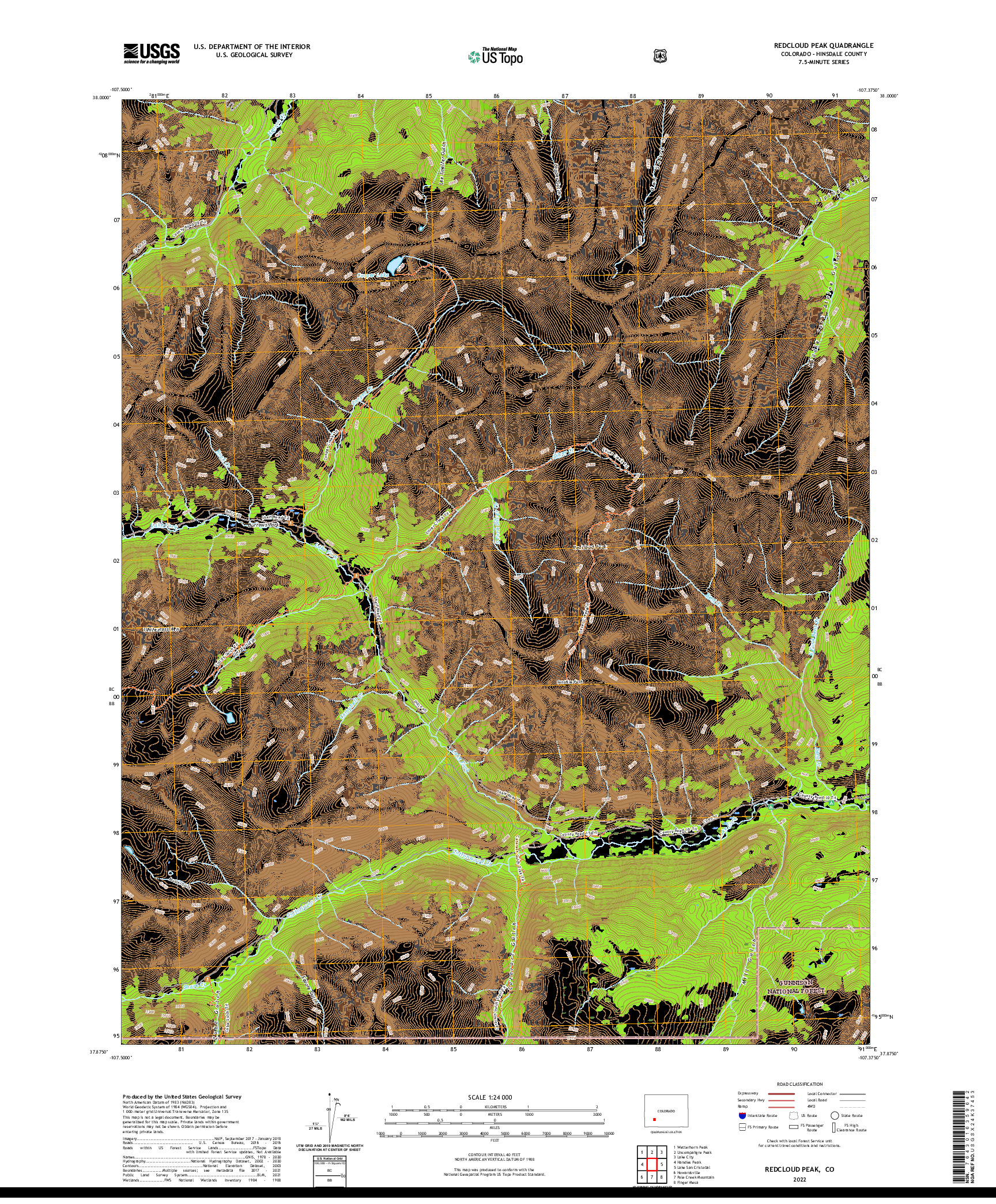 US TOPO 7.5-MINUTE MAP FOR REDCLOUD PEAK, CO