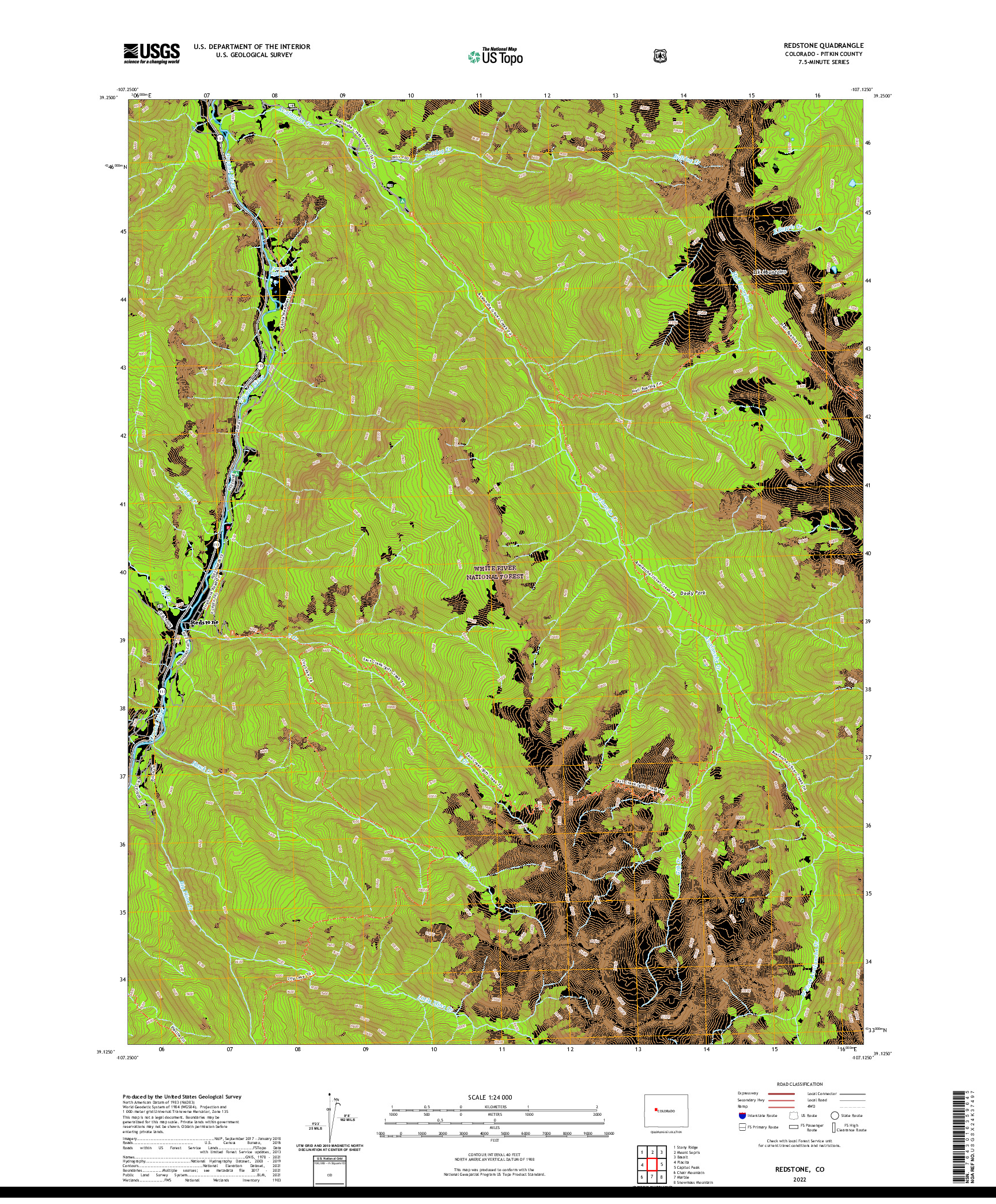 US TOPO 7.5-MINUTE MAP FOR REDSTONE, CO
