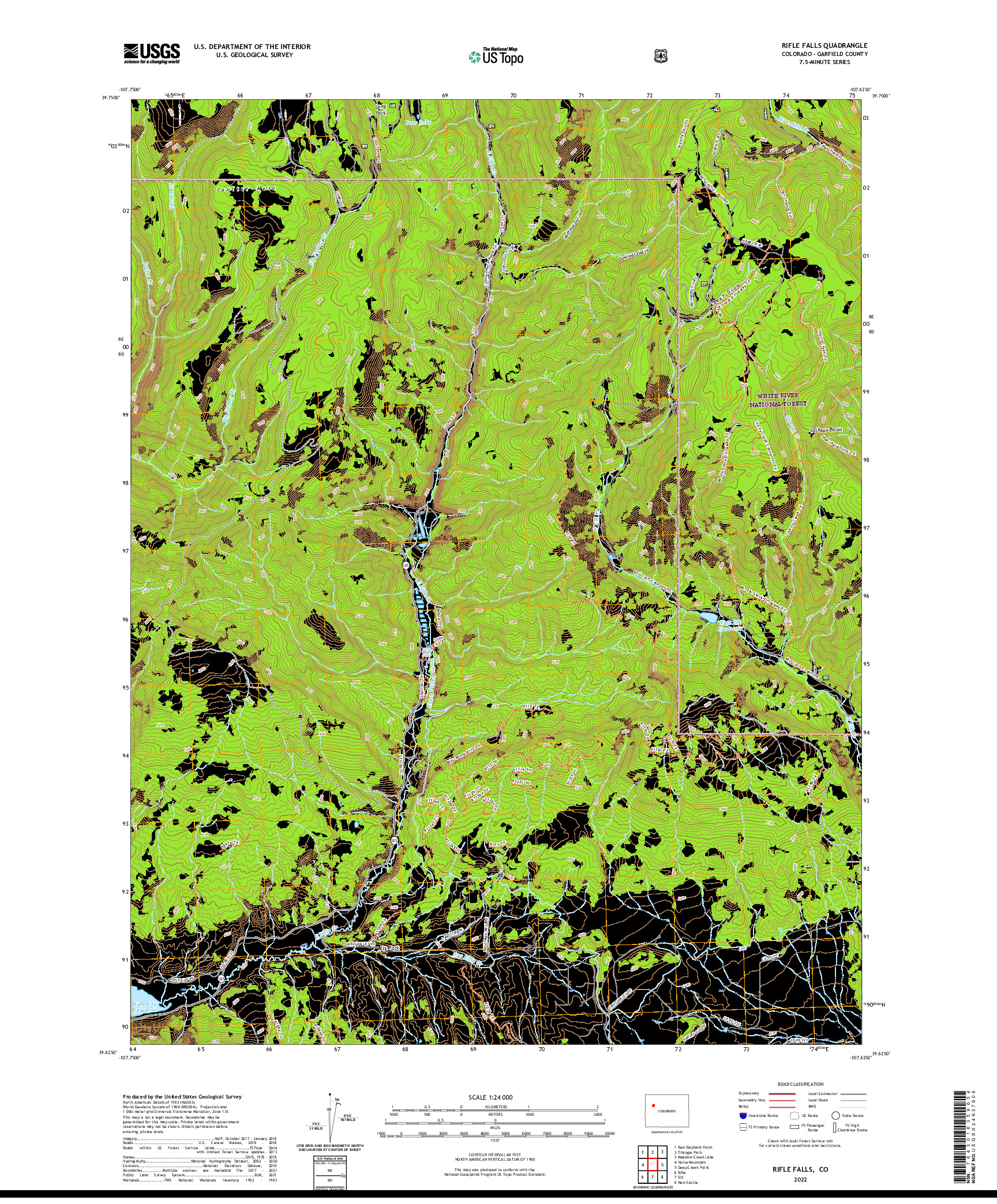 US TOPO 7.5-MINUTE MAP FOR RIFLE FALLS, CO