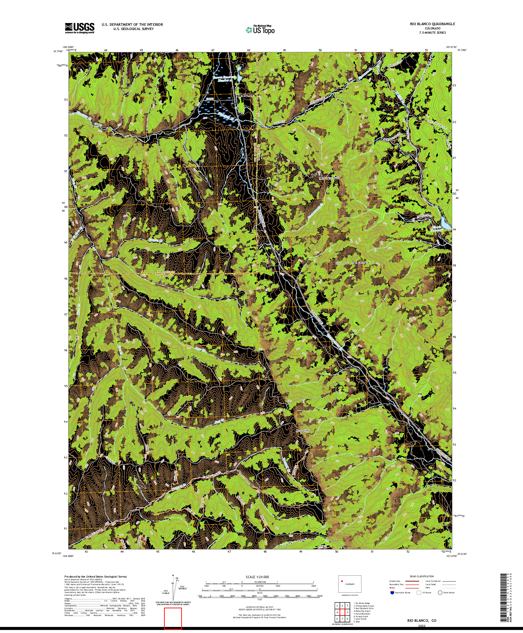 US TOPO 7.5-MINUTE MAP FOR RIO BLANCO, CO