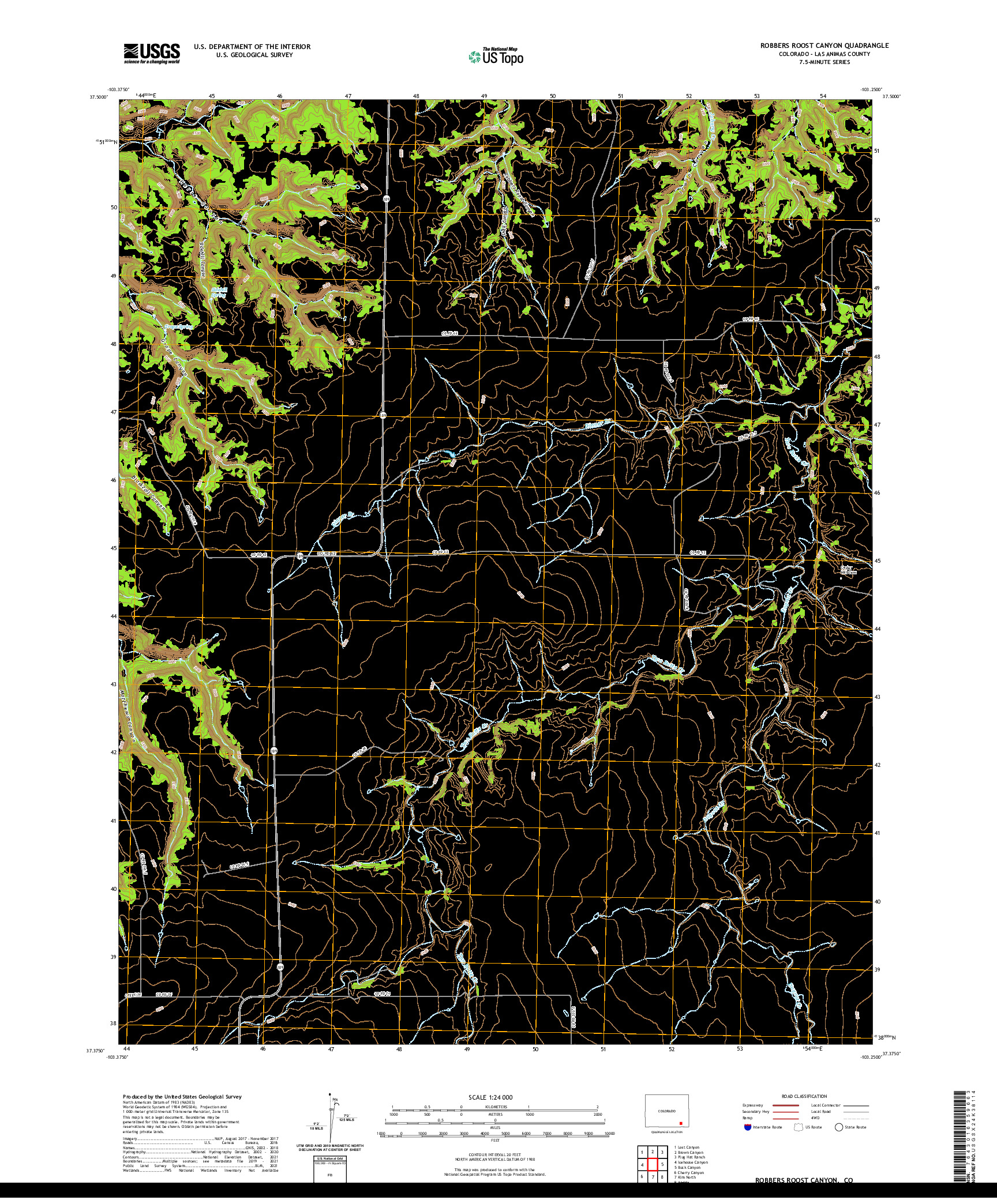 US TOPO 7.5-MINUTE MAP FOR ROBBERS ROOST CANYON, CO