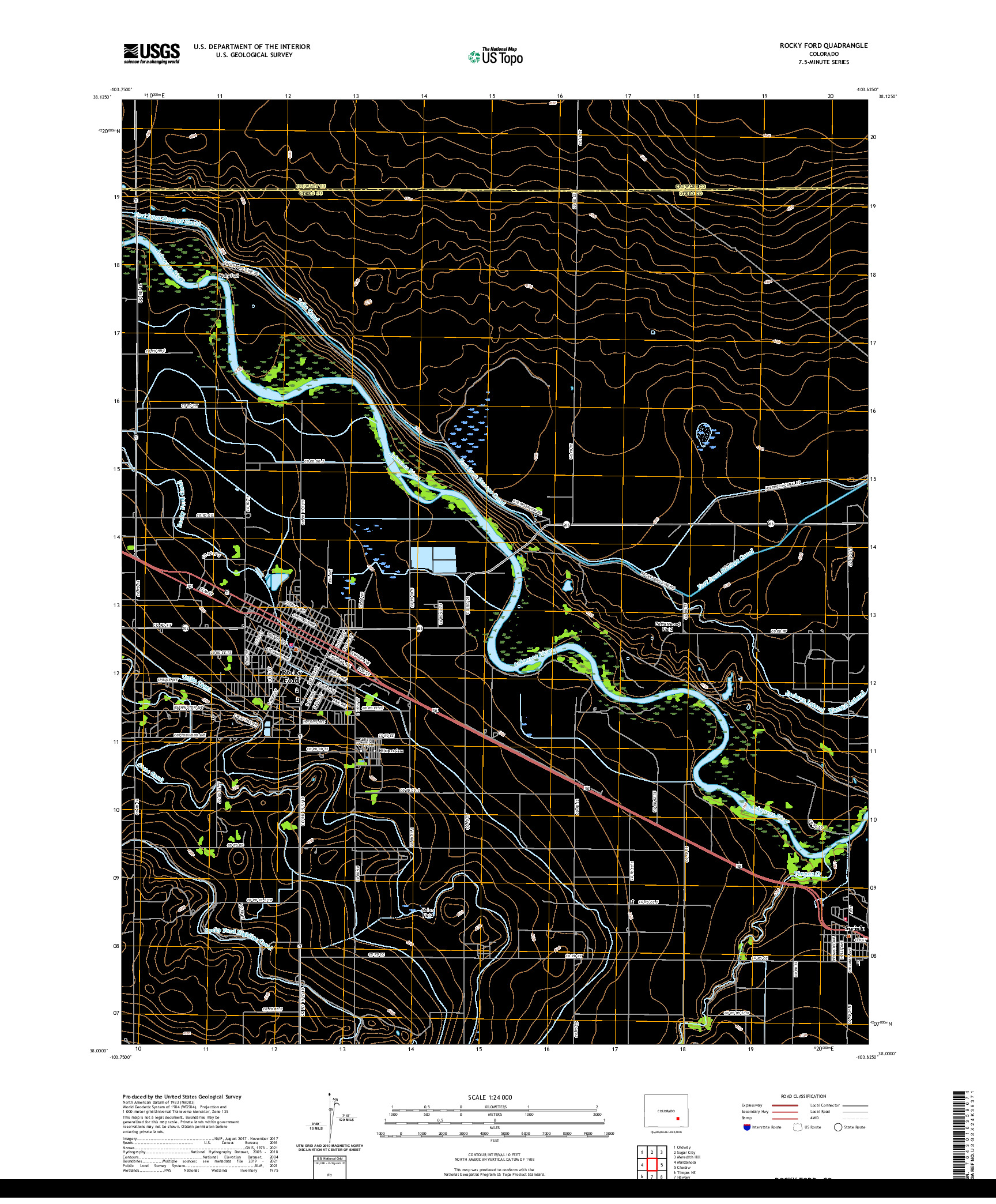 US TOPO 7.5-MINUTE MAP FOR ROCKY FORD, CO
