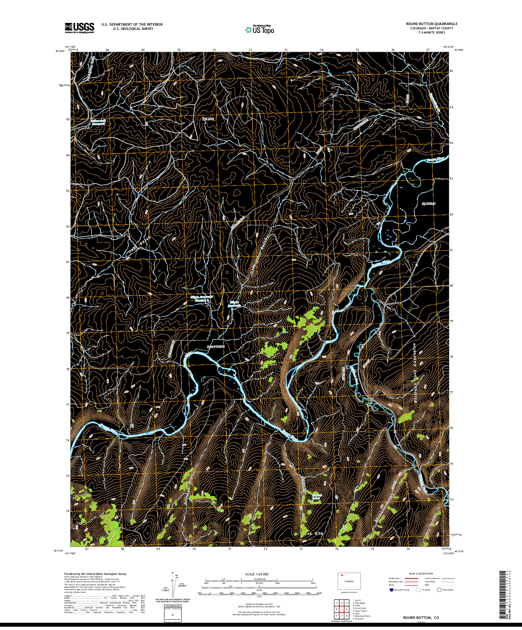 US TOPO 7.5-MINUTE MAP FOR ROUND BOTTOM, CO