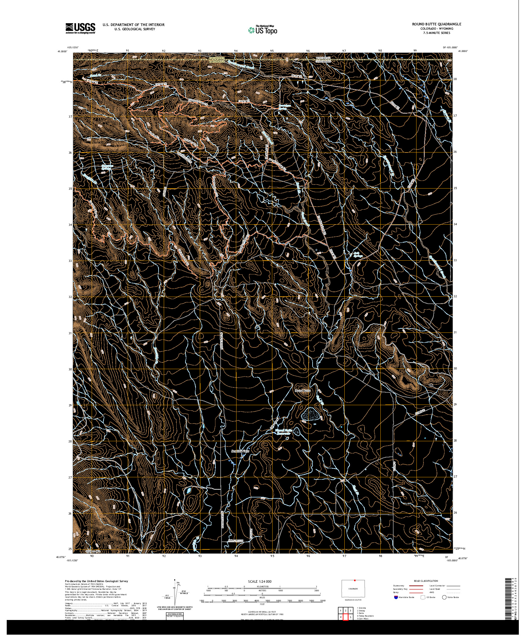 US TOPO 7.5-MINUTE MAP FOR ROUND BUTTE, CO,WY