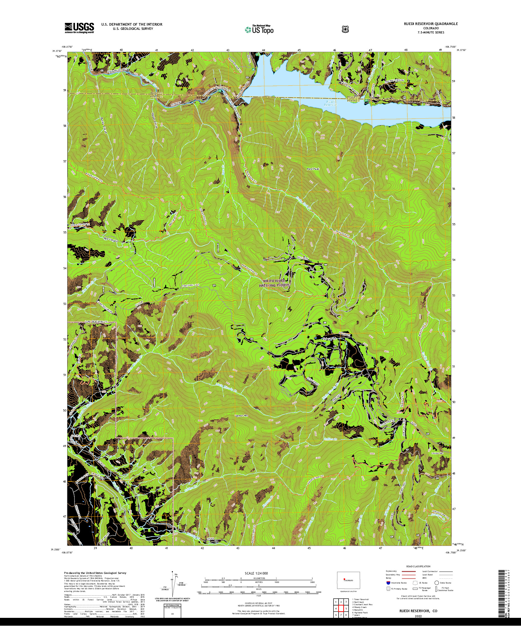 US TOPO 7.5-MINUTE MAP FOR RUEDI RESERVOIR, CO