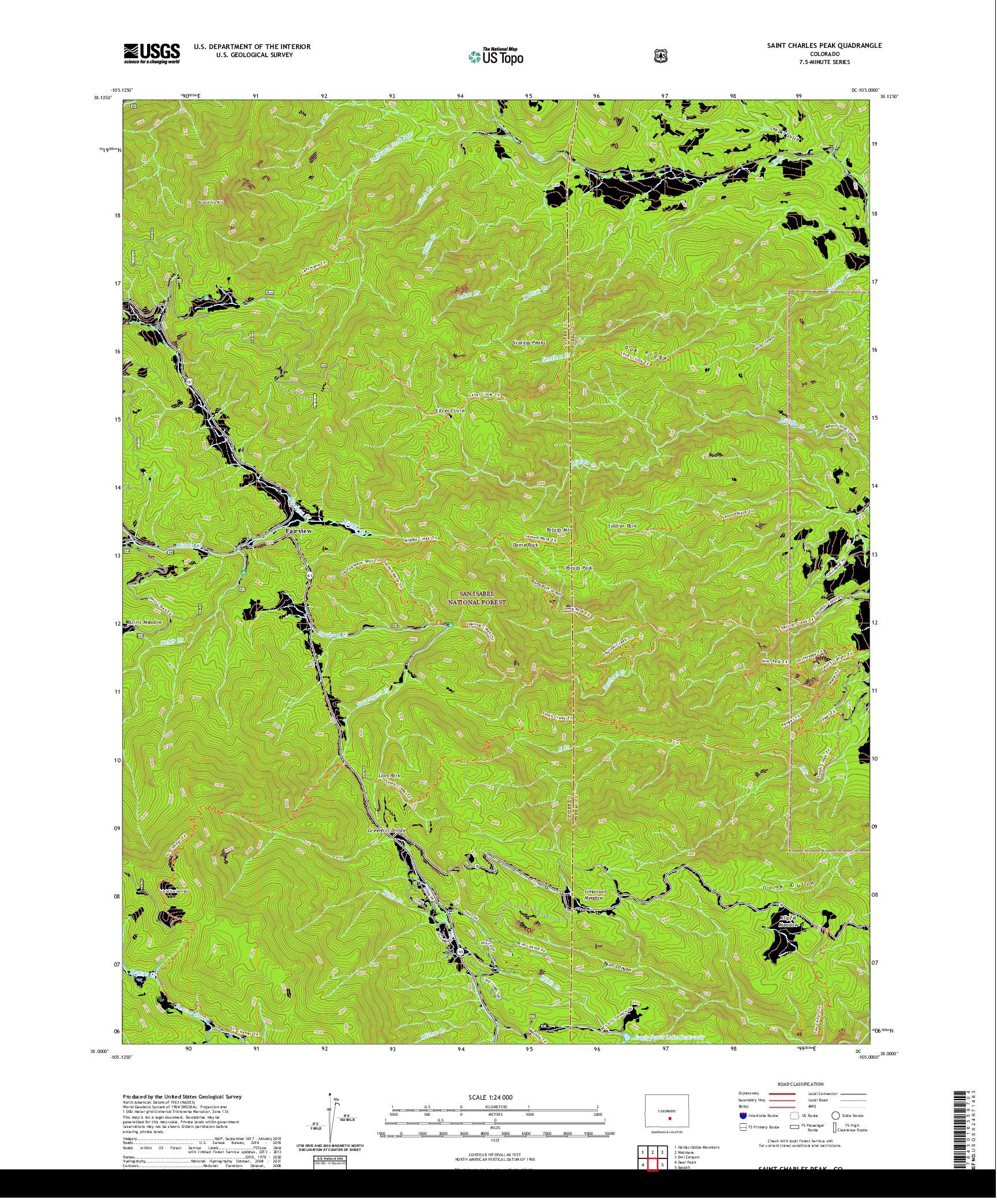 US TOPO 7.5-MINUTE MAP FOR SAINT CHARLES PEAK, CO