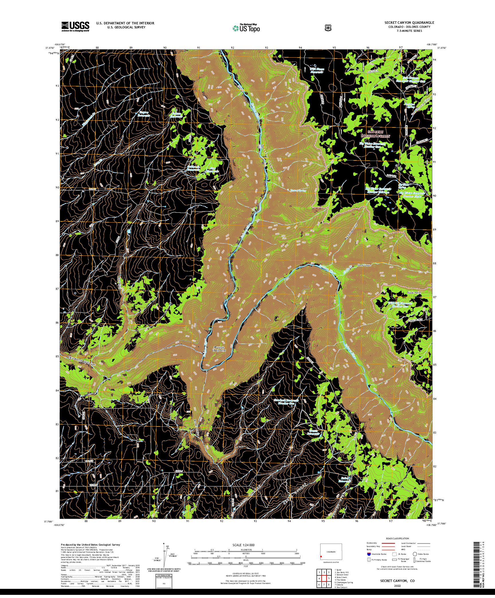 US TOPO 7.5-MINUTE MAP FOR SECRET CANYON, CO