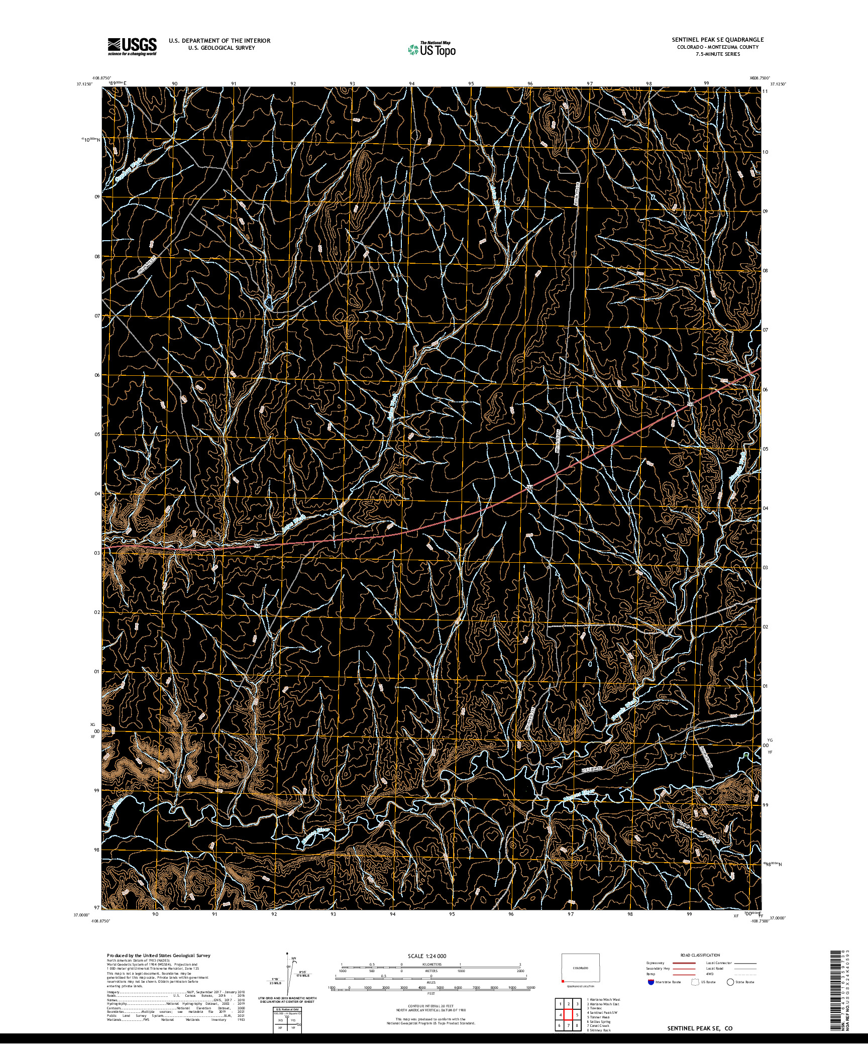 US TOPO 7.5-MINUTE MAP FOR SENTINEL PEAK SE, CO