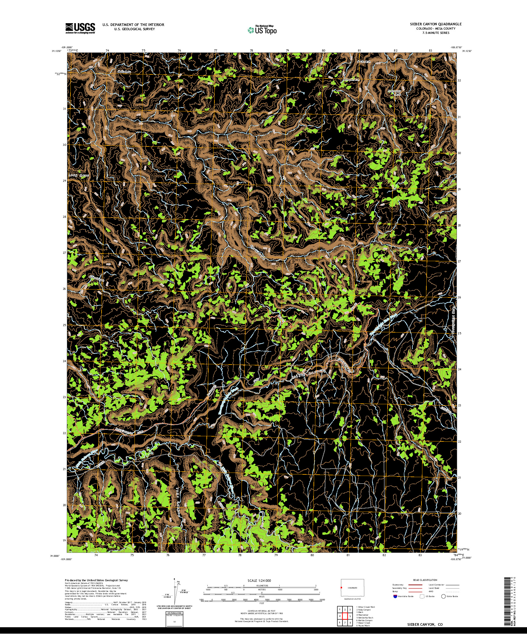 US TOPO 7.5-MINUTE MAP FOR SIEBER CANYON, CO