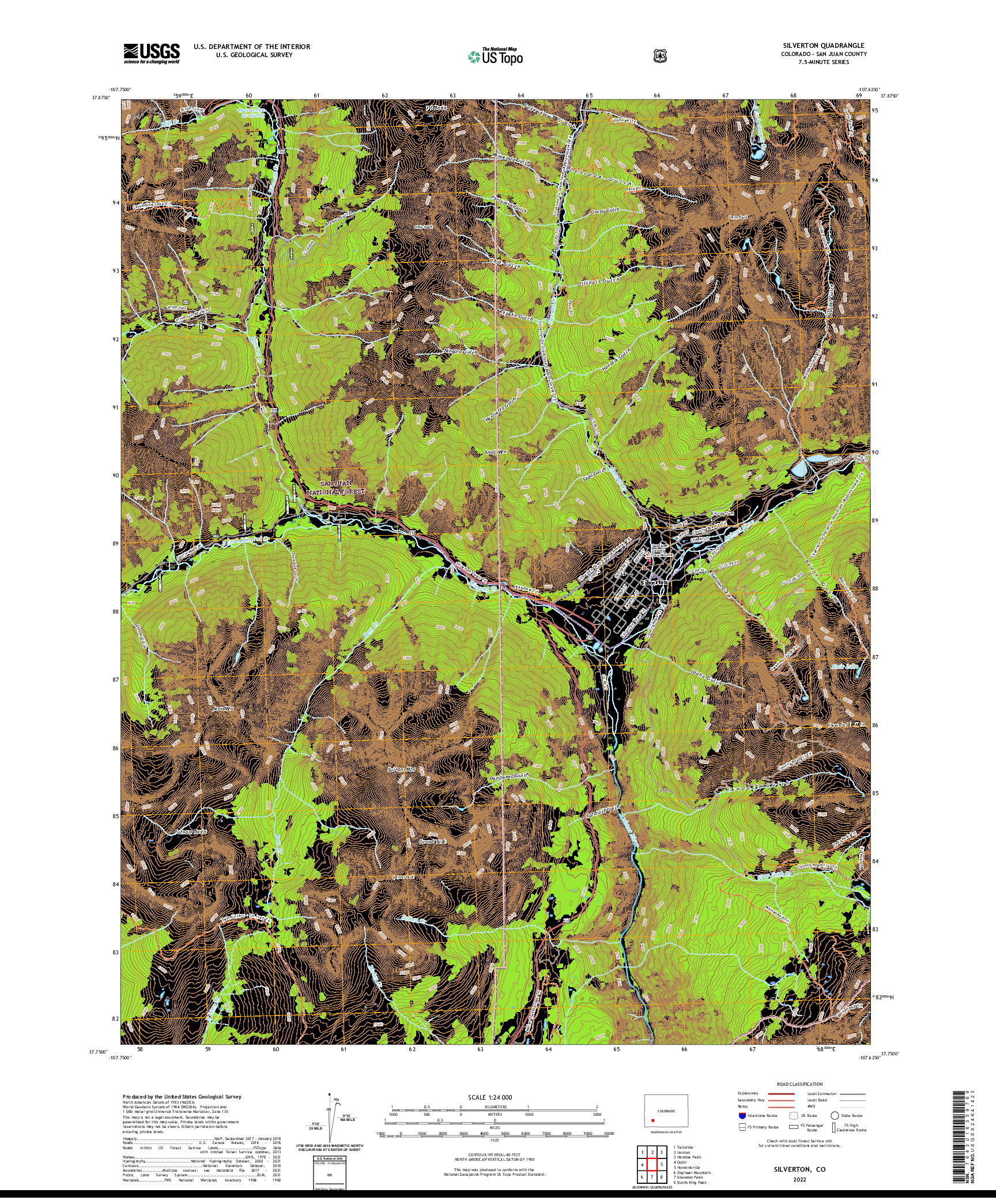 US TOPO 7.5-MINUTE MAP FOR SILVERTON, CO