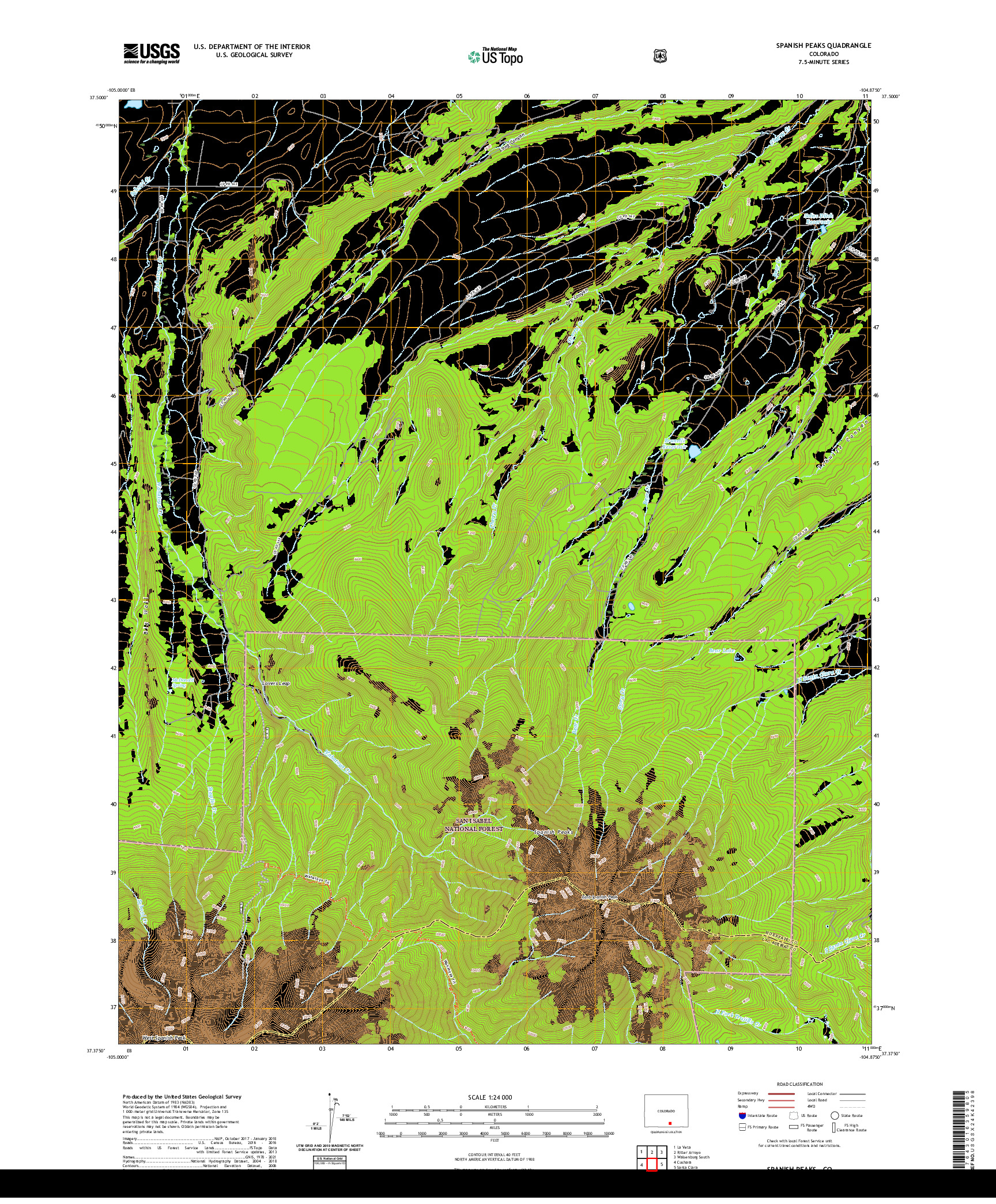 US TOPO 7.5-MINUTE MAP FOR SPANISH PEAKS, CO