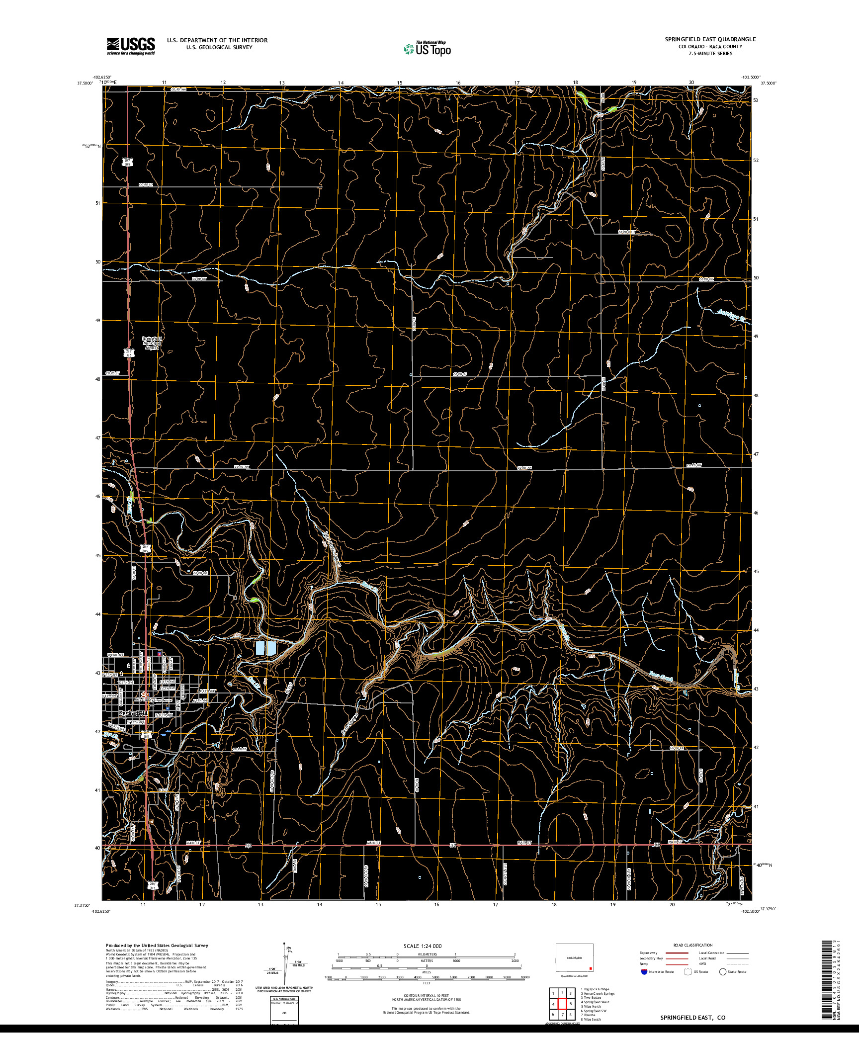 US TOPO 7.5-MINUTE MAP FOR SPRINGFIELD EAST, CO