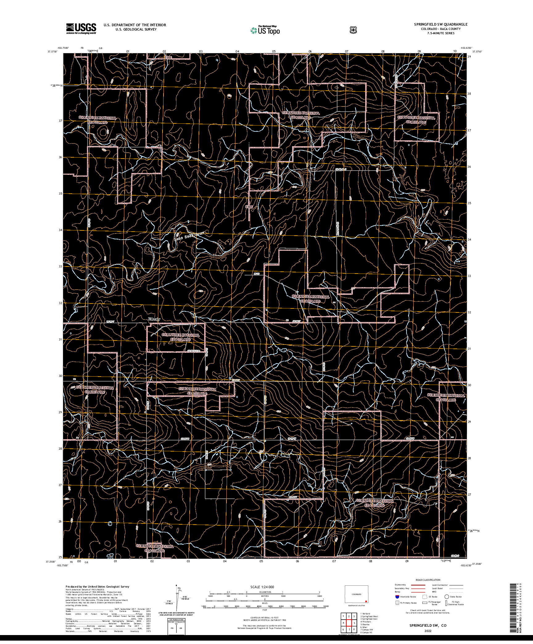 US TOPO 7.5-MINUTE MAP FOR SPRINGFIELD SW, CO