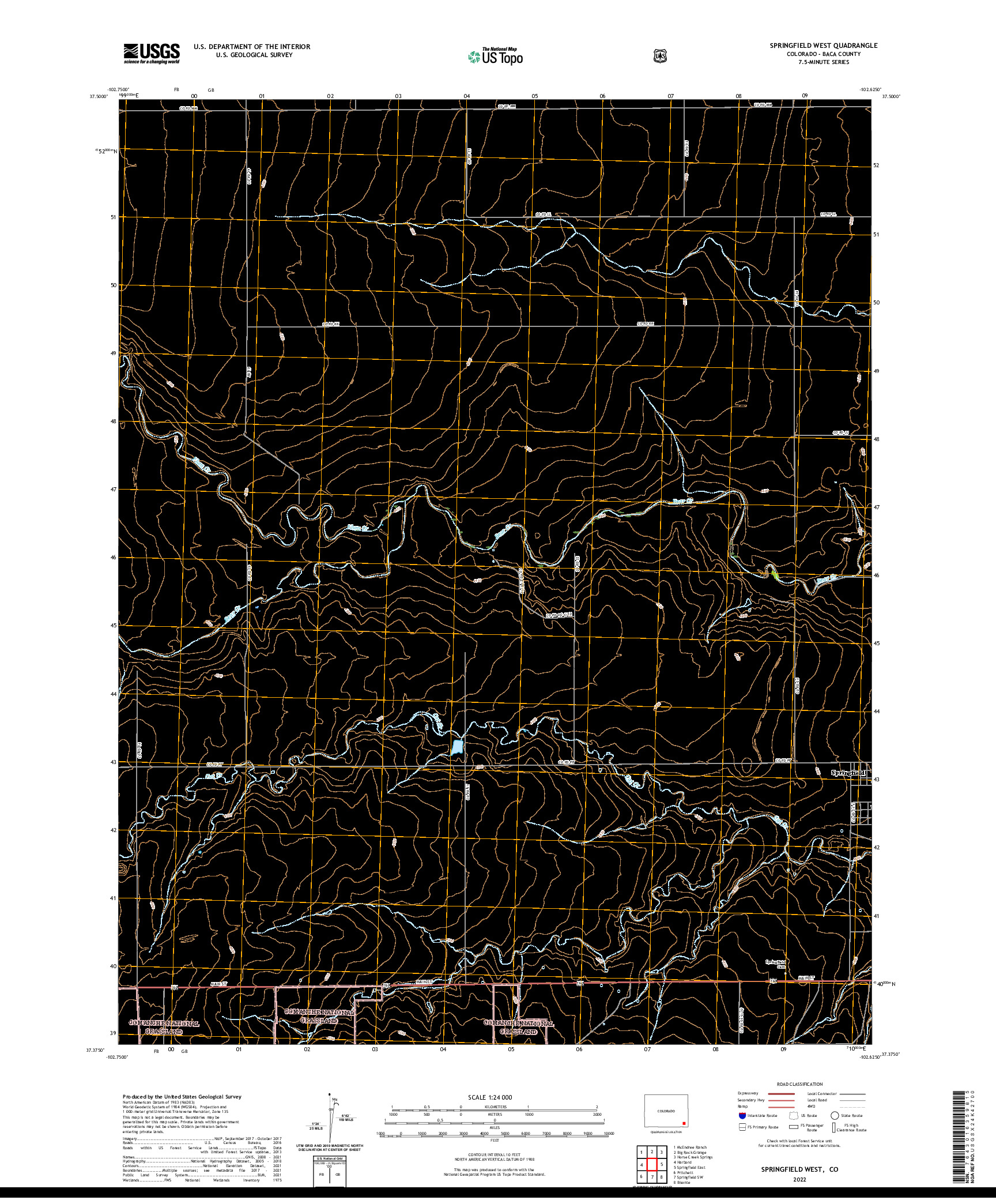 US TOPO 7.5-MINUTE MAP FOR SPRINGFIELD WEST, CO